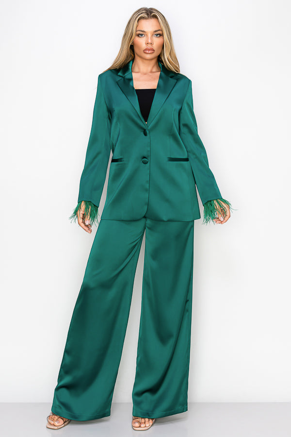 Suit Set With Detachable Feather Sleeves