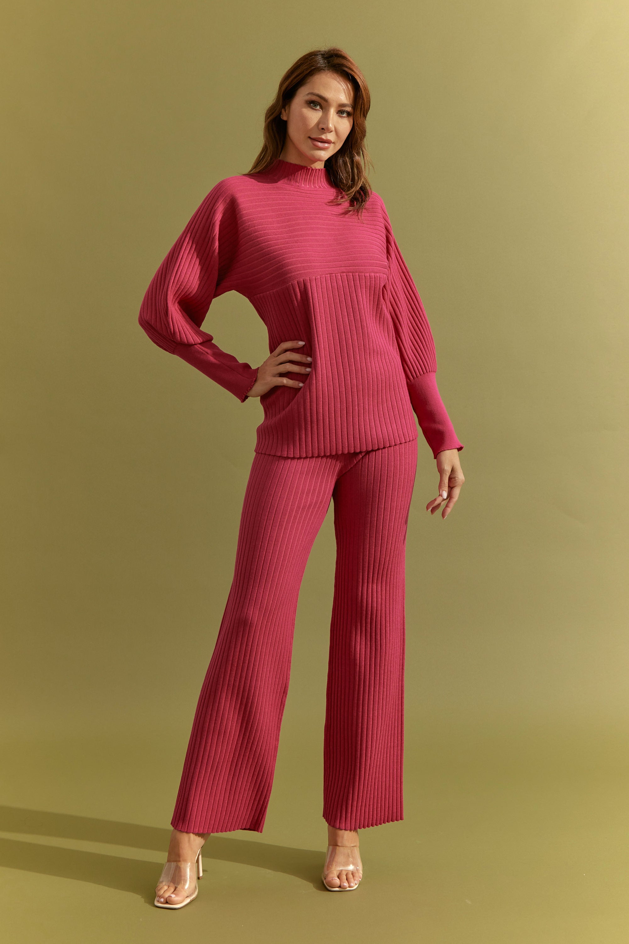 Knit Long Sleeve Top and Bottom Set