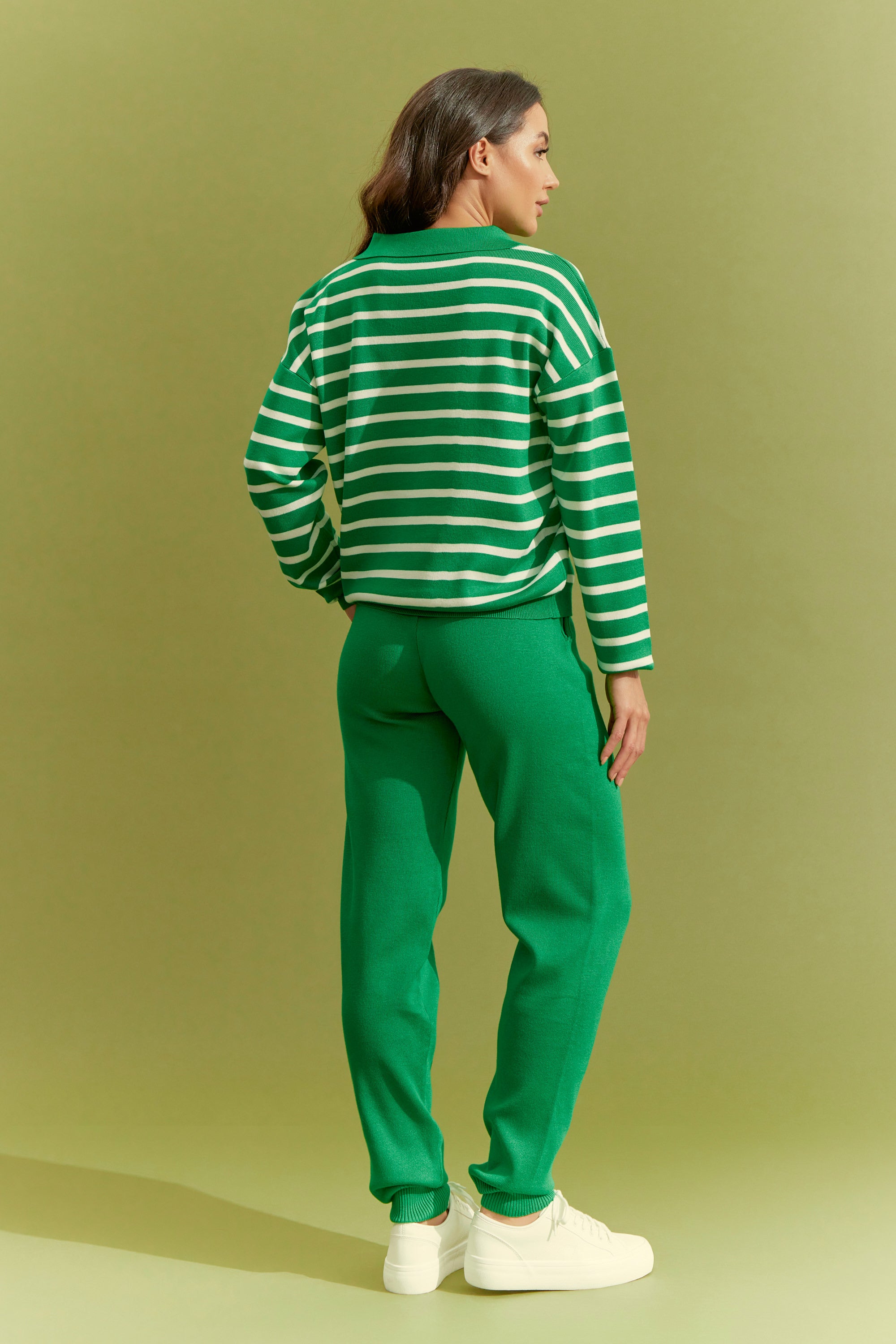 Knit Stripe Long sleeve Top and Solid Pants Set