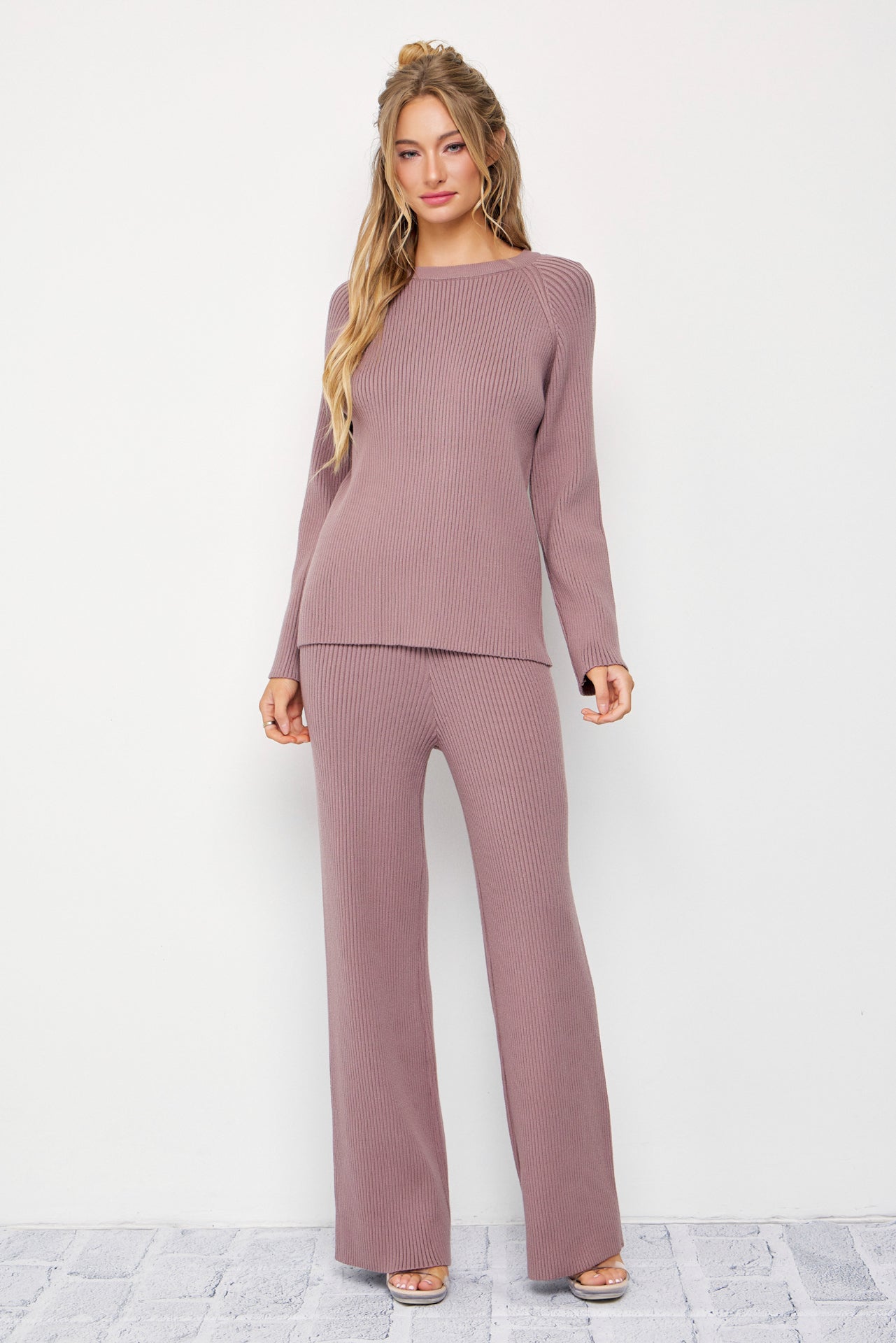 The Basic Rib Knit Long Slv Top And Pants Set