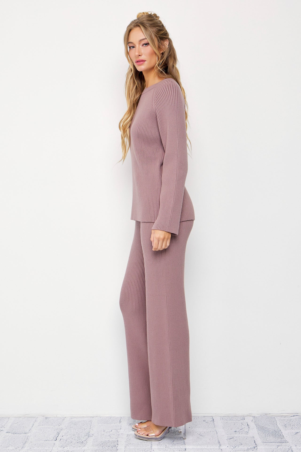 The Basic Rib Knit Long Slv Top And Pants Set