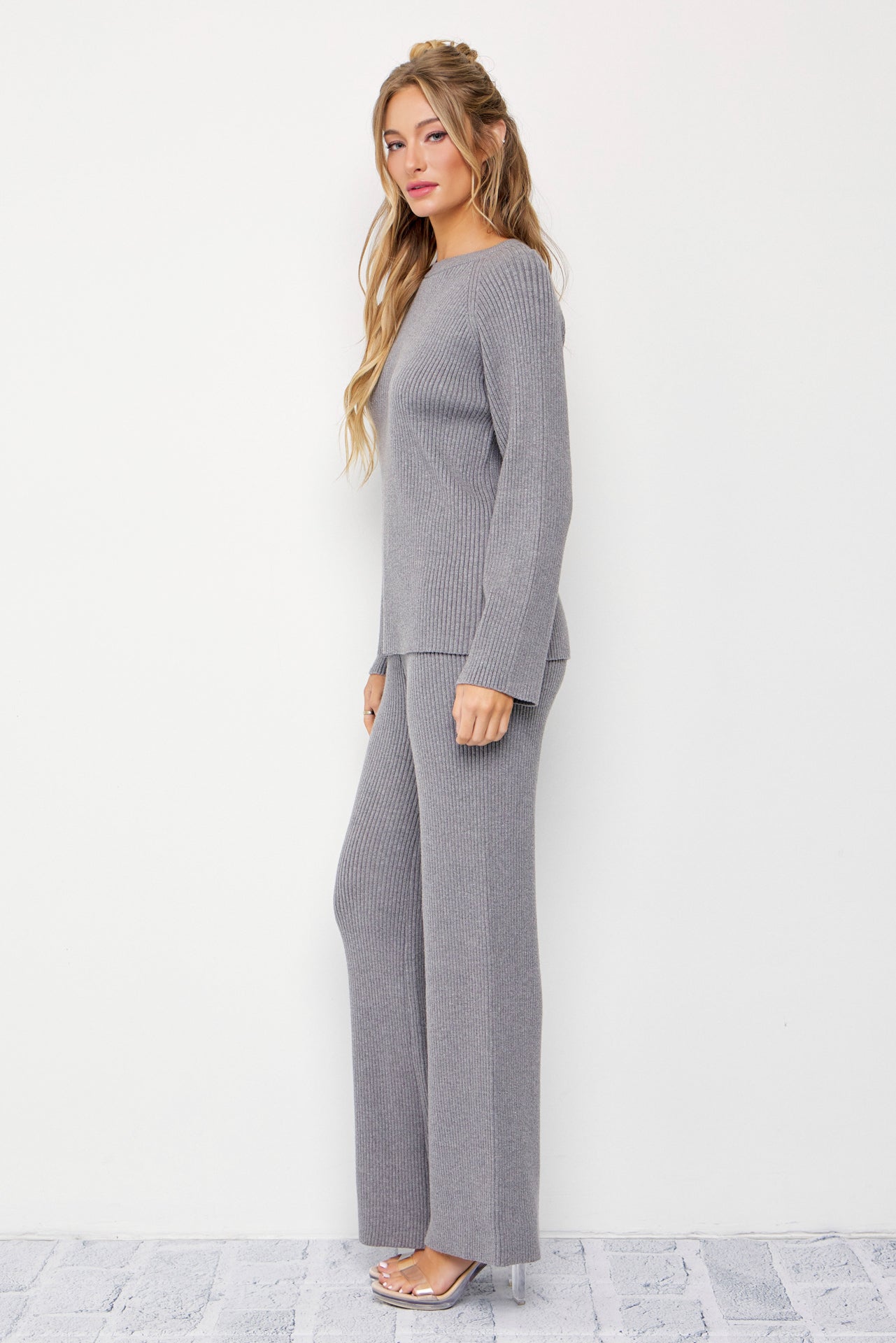 The Basic Rib Knit Long Slv Top And Pants Set