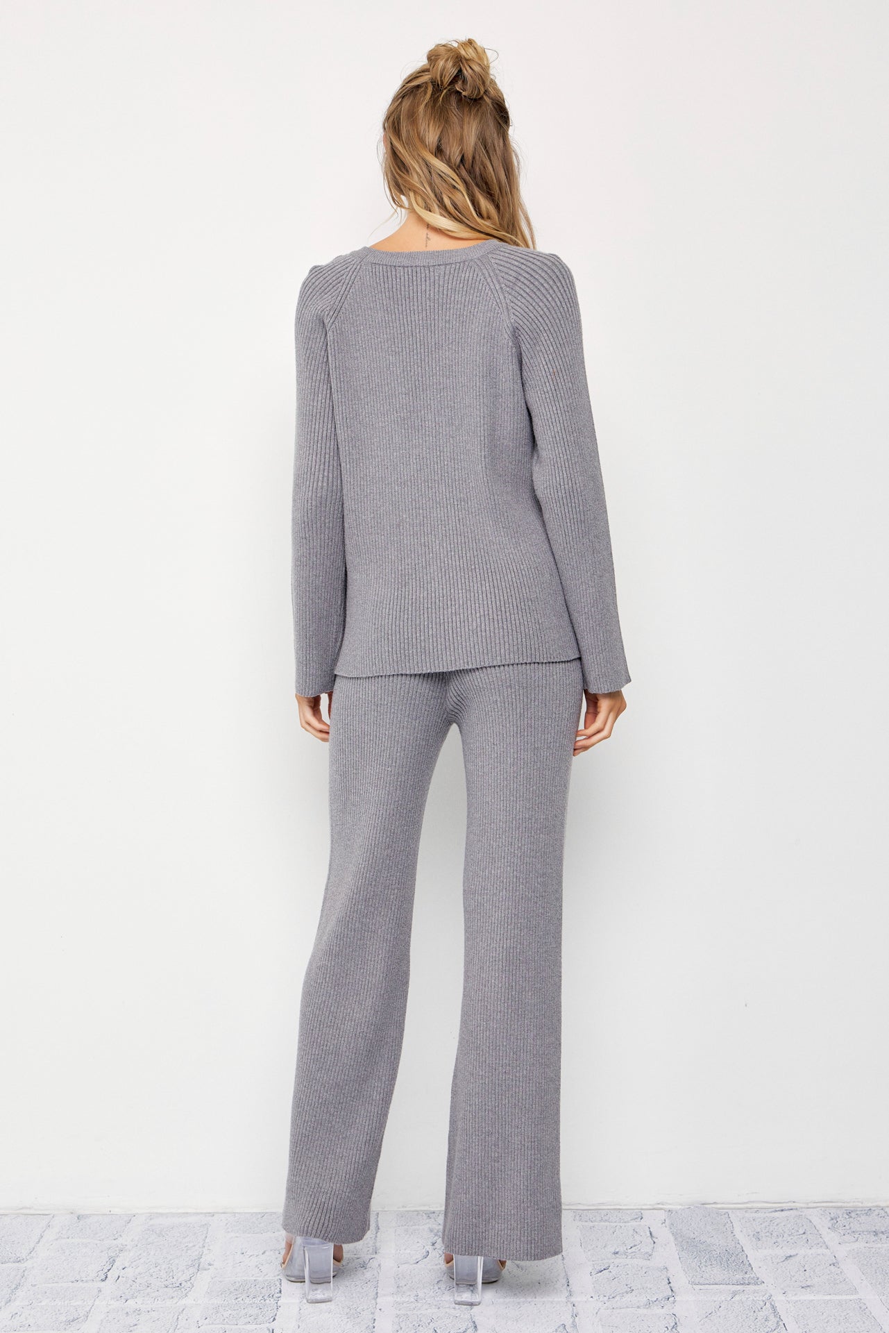 The Basic Rib Knit Long Slv Top And Pants Set