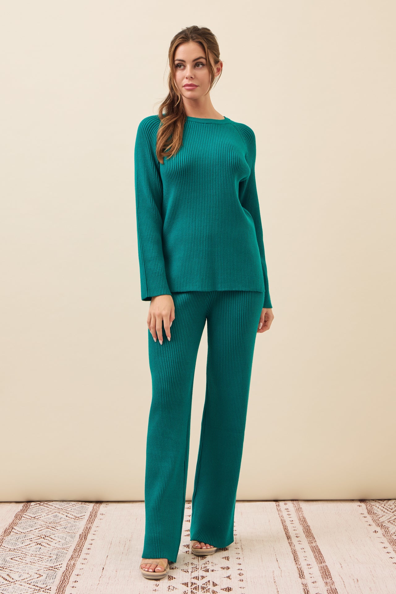 The Basic Rib Knit Long Slv Top And Pants Set