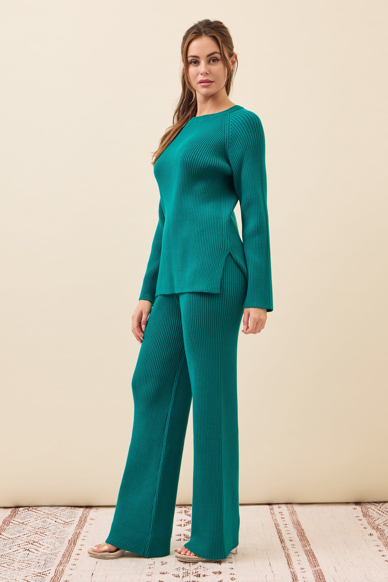 The Basic Rib Knit Long Slv Top And Pants Set