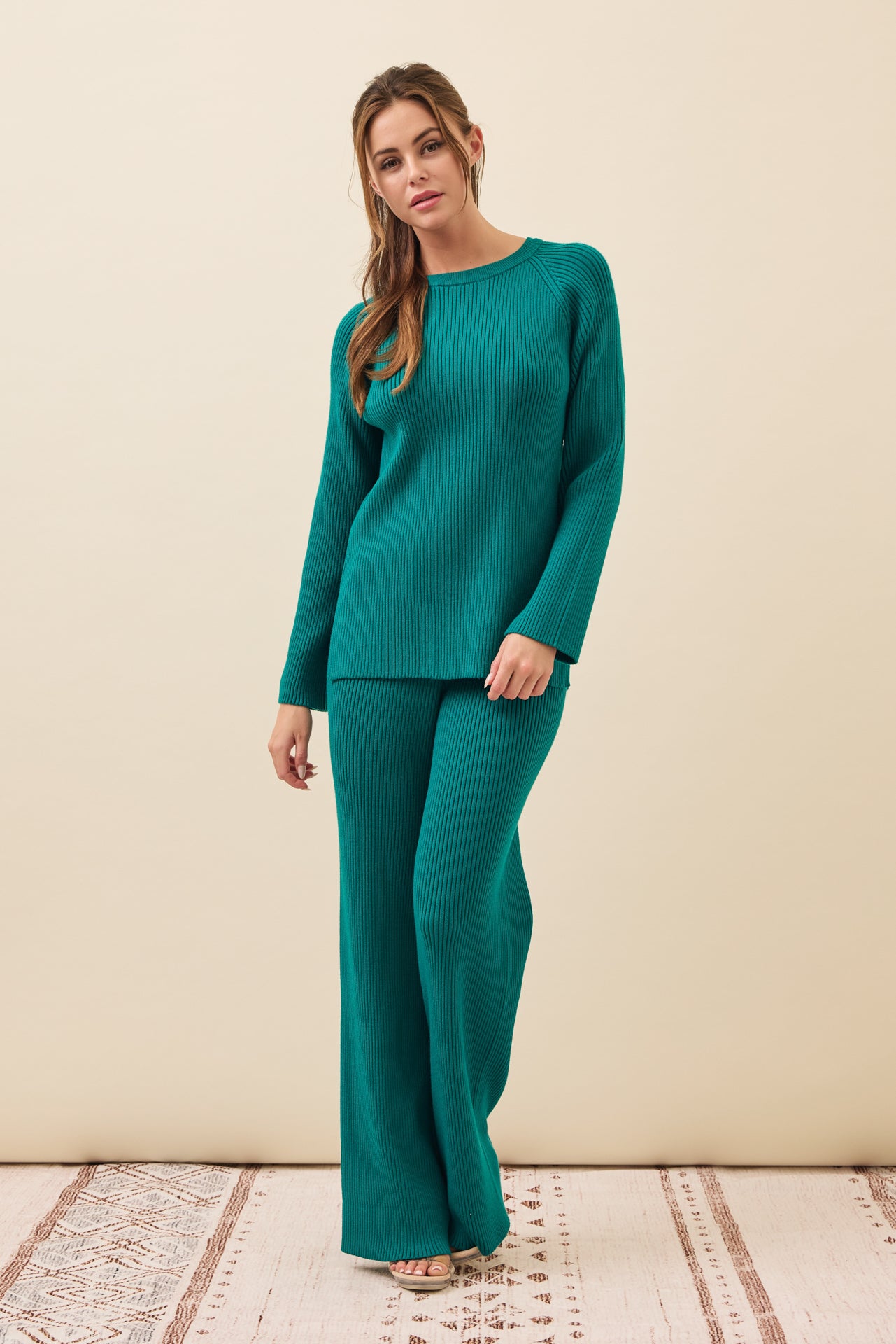 The Basic Rib Knit Long Slv Top And Pants Set