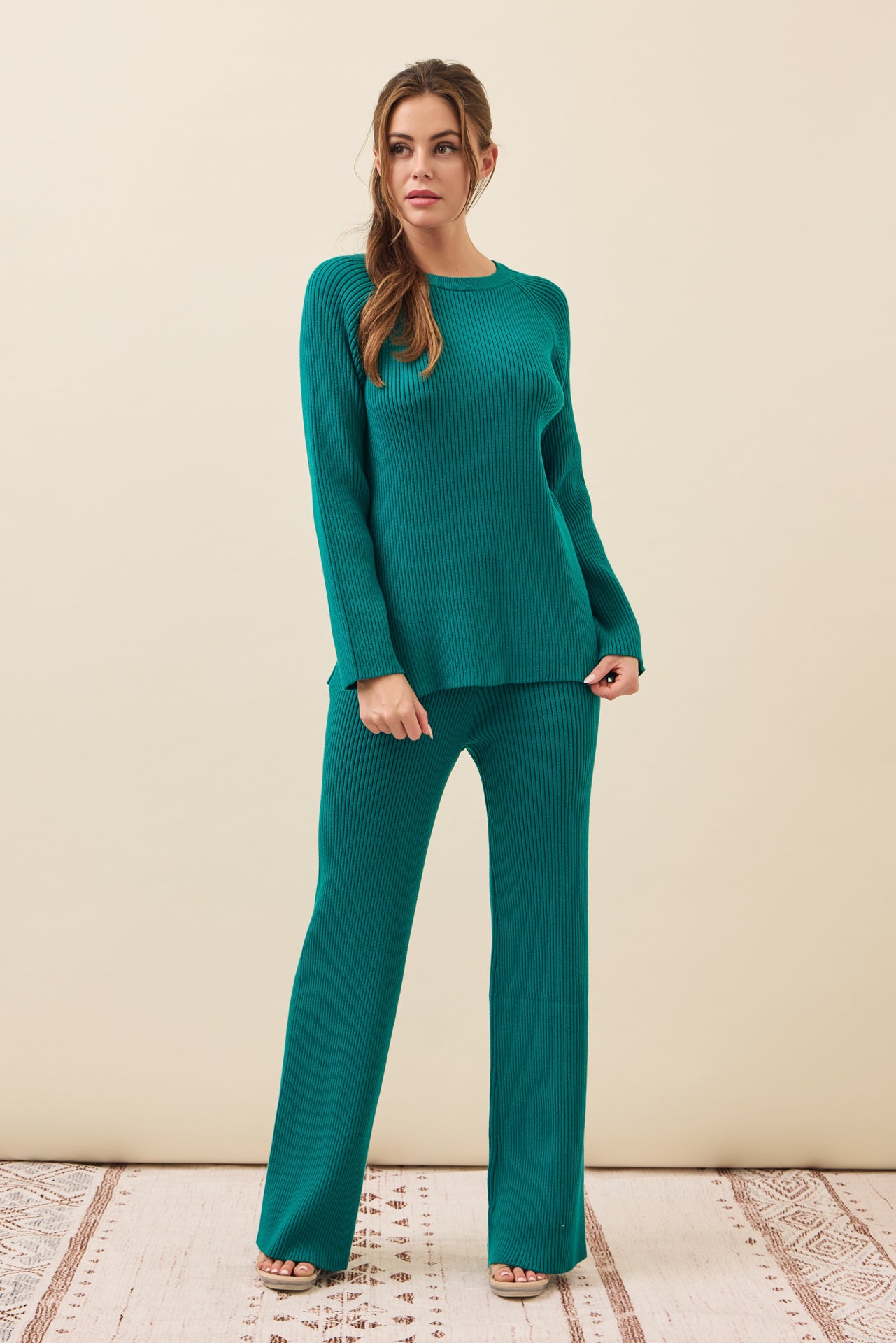 The Basic Rib Knit Long Slv Top And Pants Set