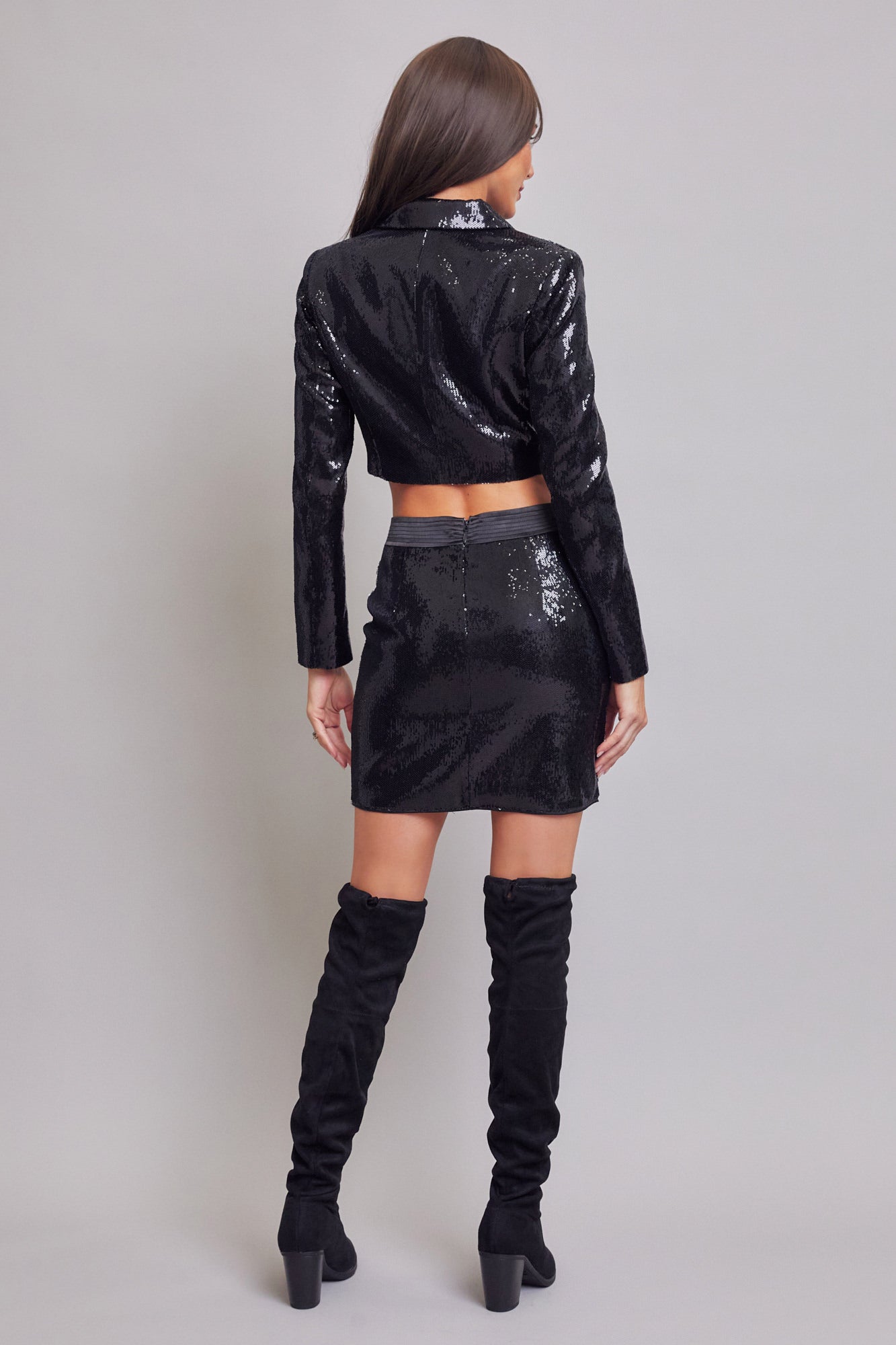 Sequin Crop Blazer and Mini Skirt Set