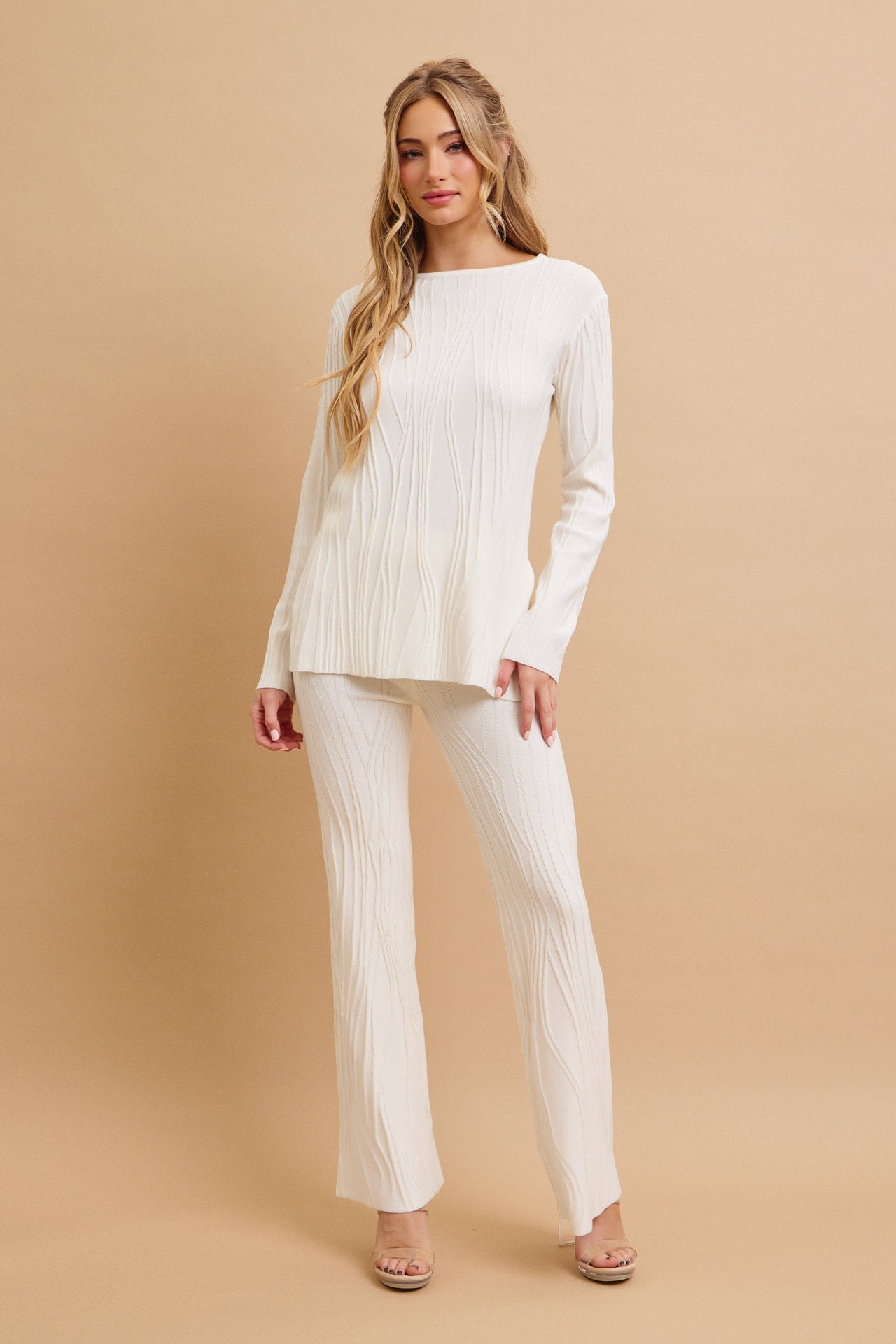 Seraphina Textured Long Sleeve Top and Pants Set