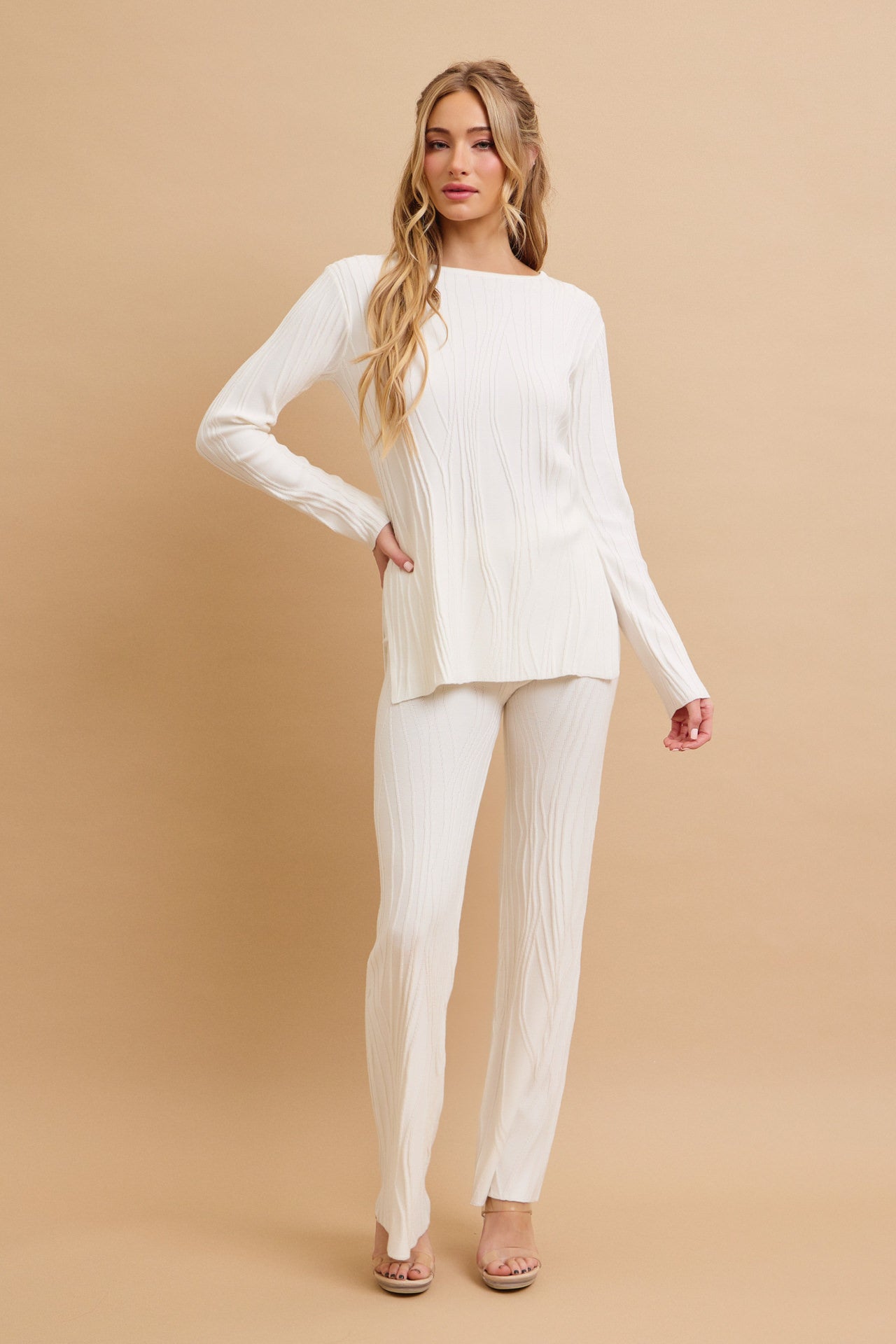 Seraphina Textured Long Sleeve Top and Pants Set