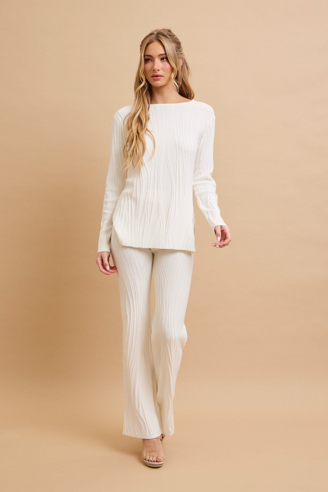 Seraphina Textured Long Sleeve Top and Pants Set