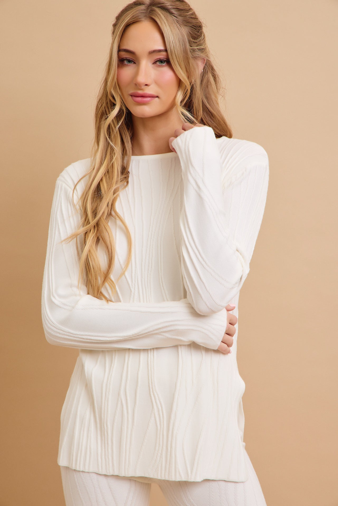 Seraphina Textured Long Sleeve Top and Pants Set