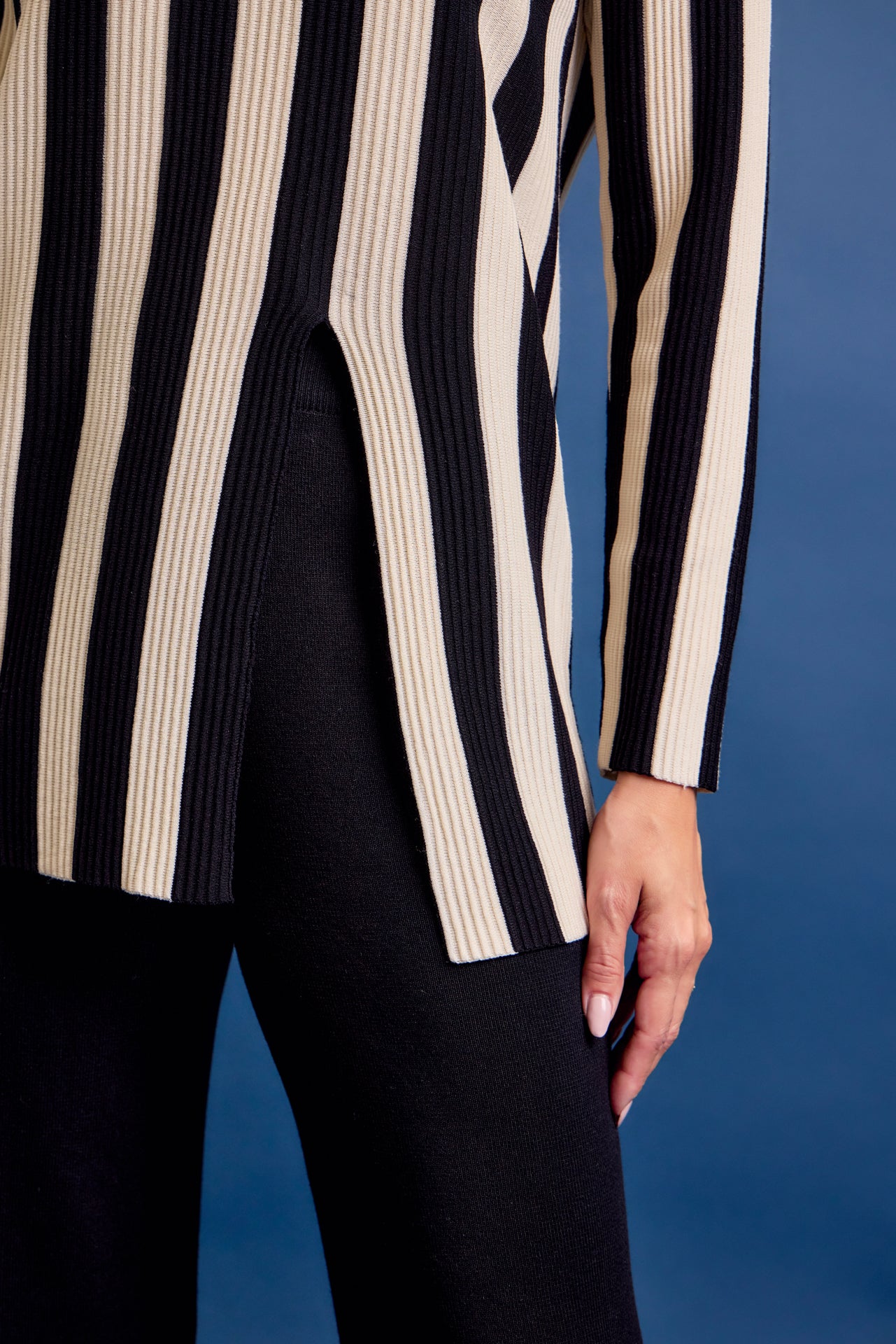 Clean Lines Knit Stripe Long Sleeve Top and Solid Pants Set