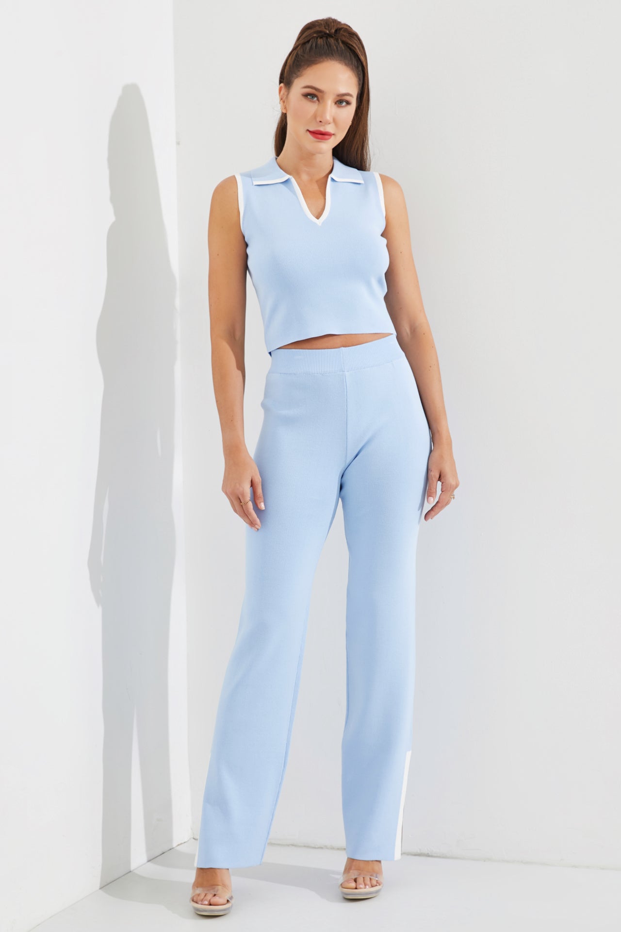 Sleeveless Collared Top and Pants Set
