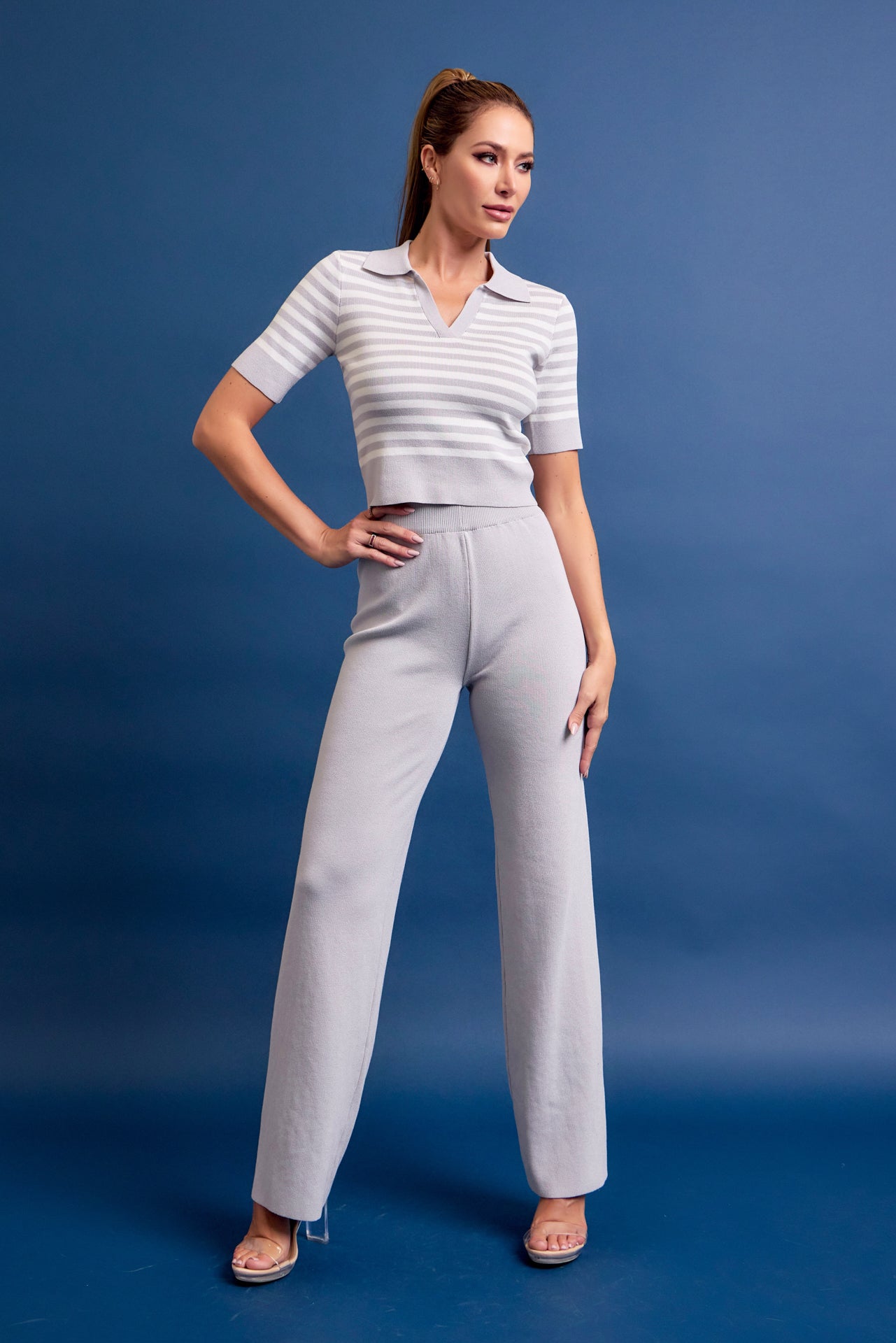 Calm Day Stripe Knit Top and Pants Set