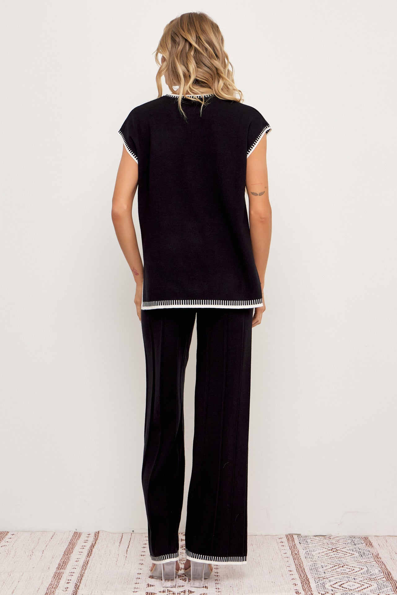 Calista Knit Sleeveless Top & Pants Set With Contrast