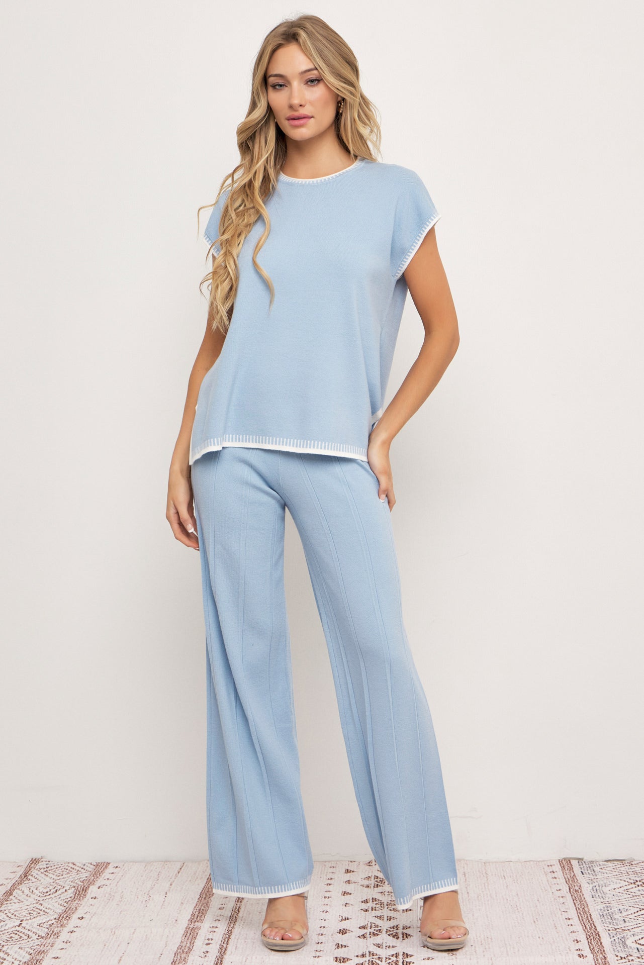 Calista Knit Sleeveless Top & Pants Set With Contrast