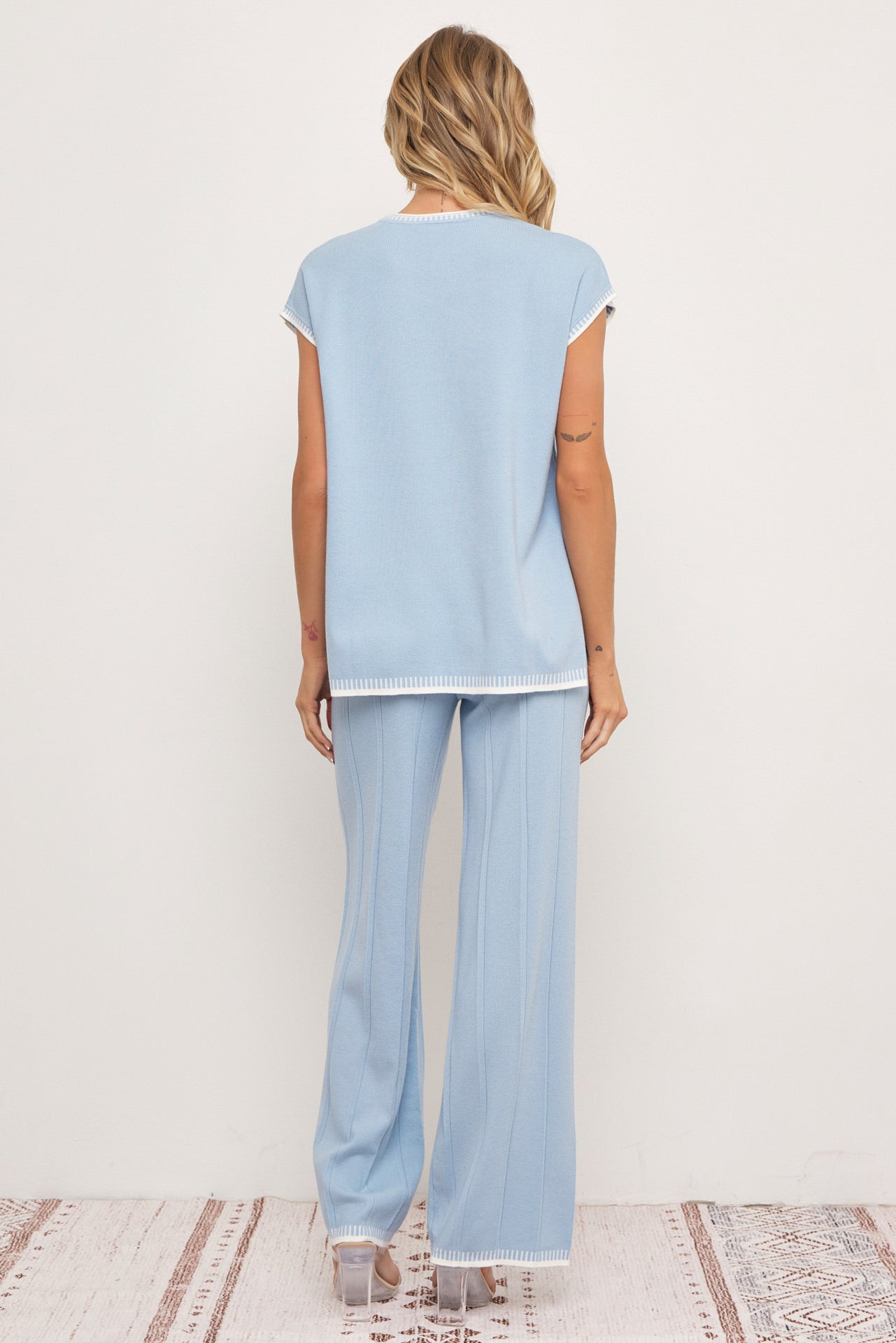 Calista Knit Sleeveless Top & Pants Set With Contrast