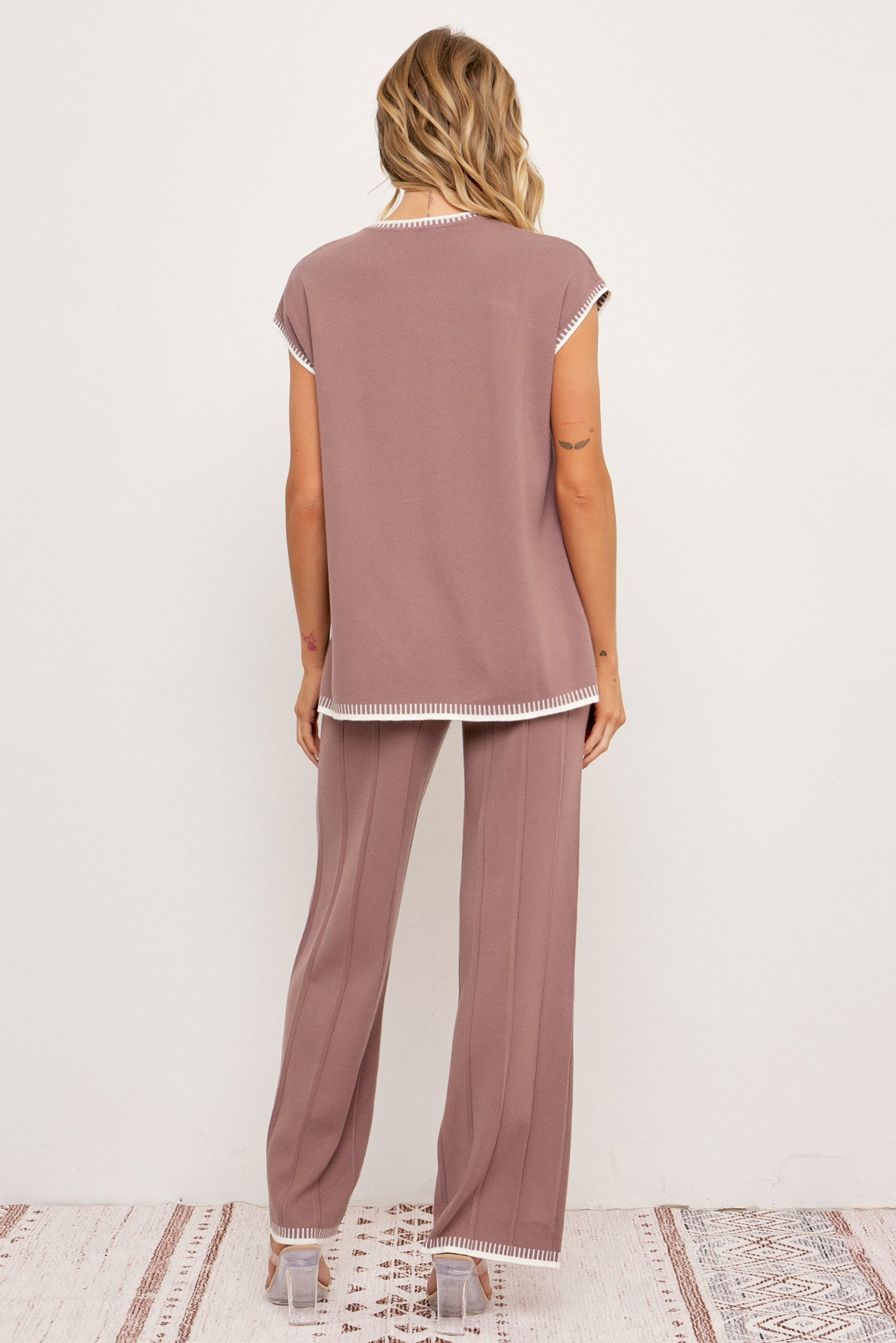 Calista Knit Sleeveless Top & Pants Set With Contrast