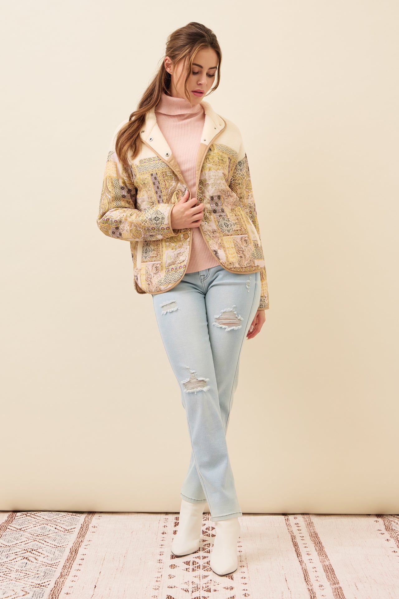 Printed padding sherpa jacket