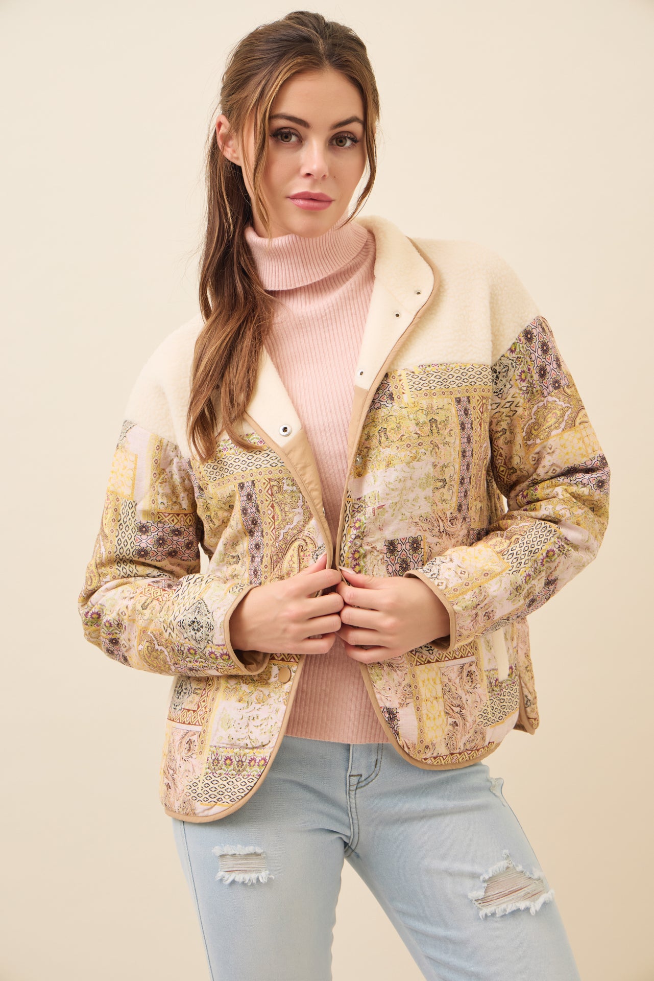 Printed padding sherpa jacket