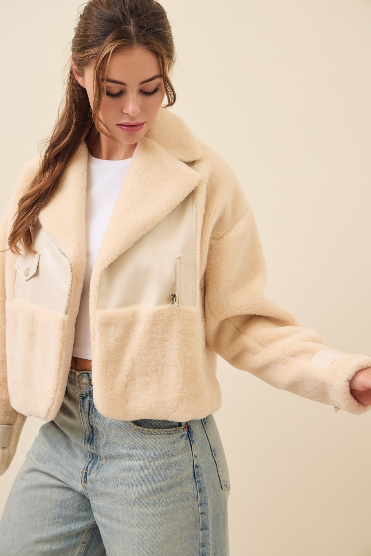 Get Warm Fur Jacket with PU Contrast