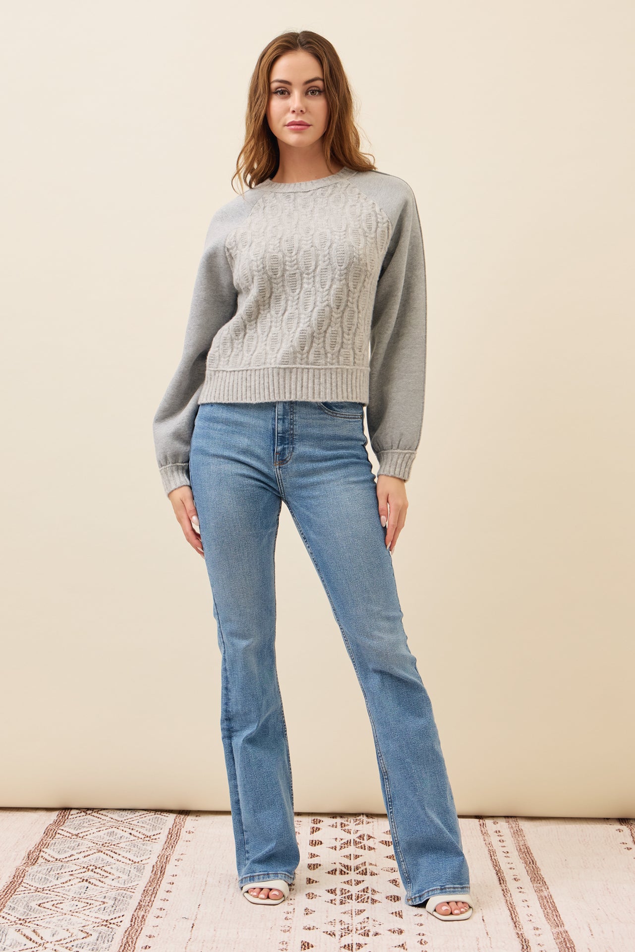 Faye Cable Knit Raglan Sweatshirt