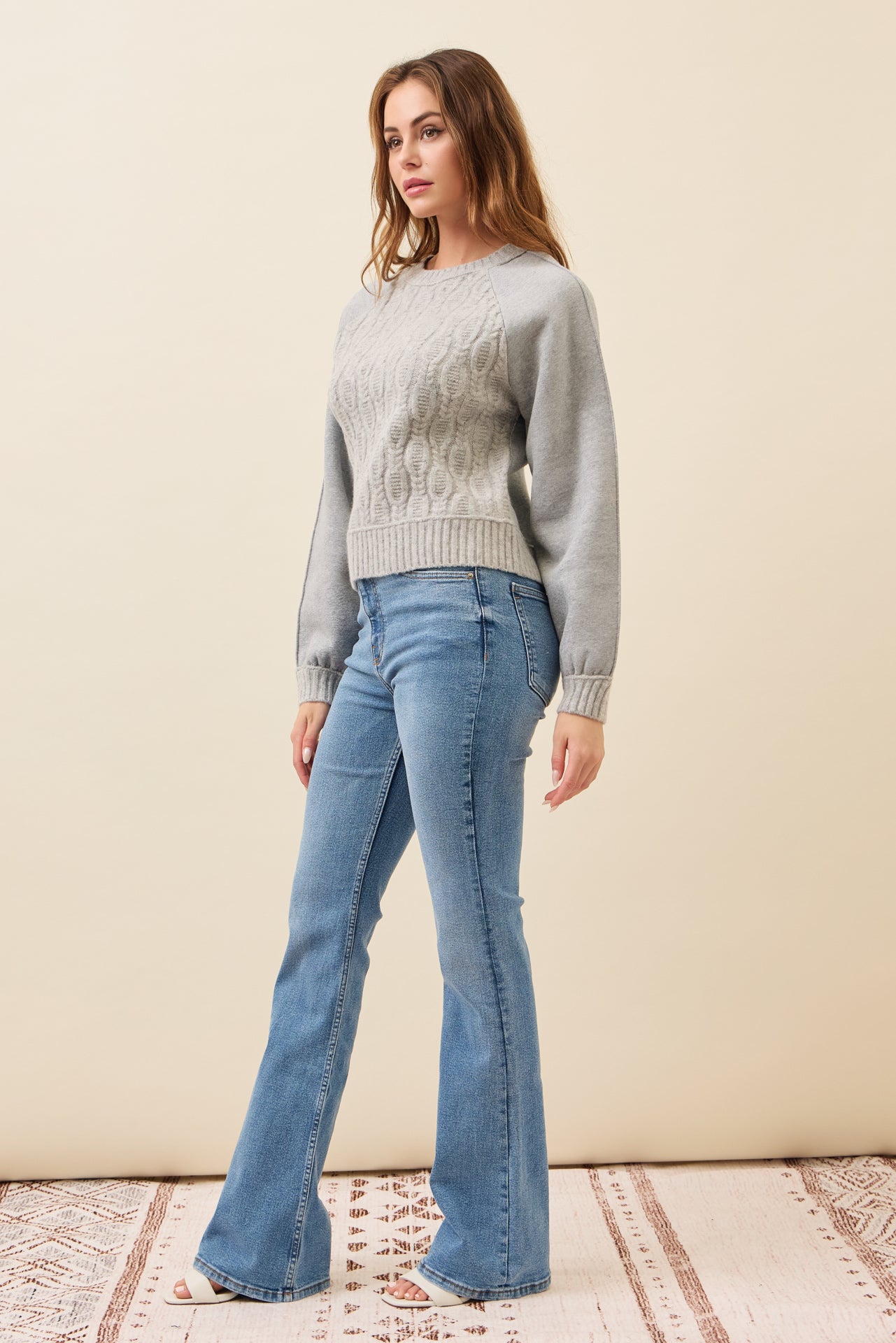 Faye Cable Knit Raglan Sweatshirt