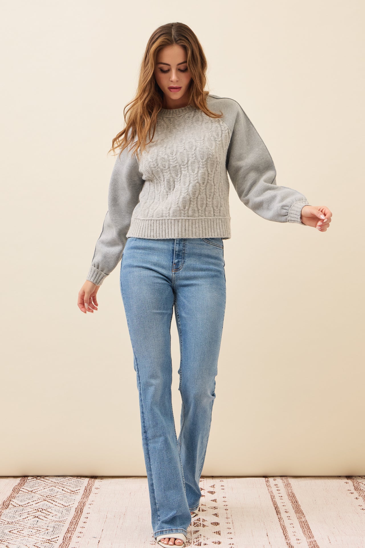 Faye Cable Knit Raglan Sweatshirt