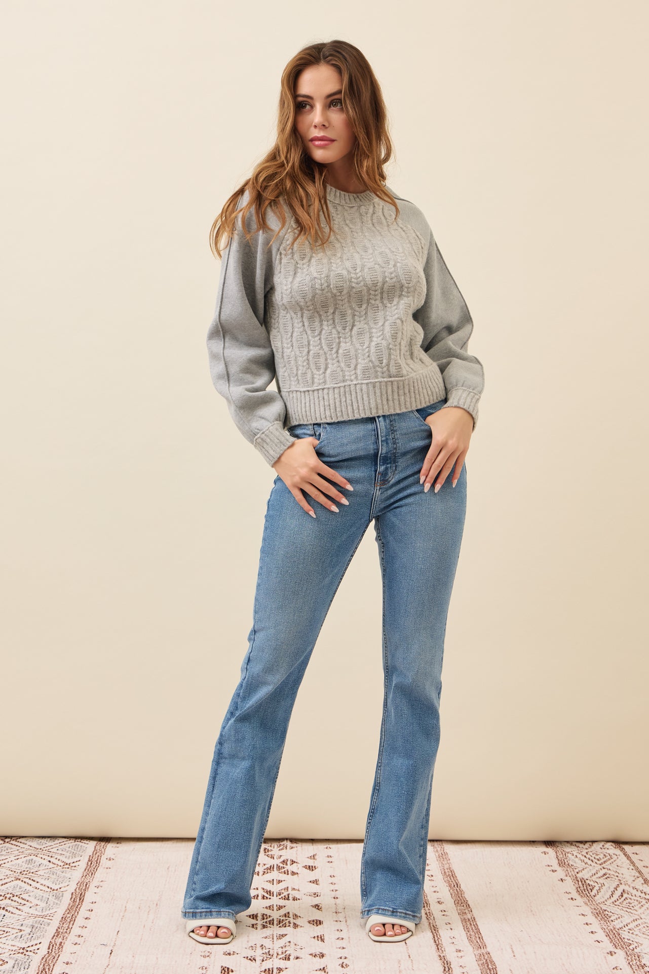 Faye Cable Knit Raglan Sweatshirt