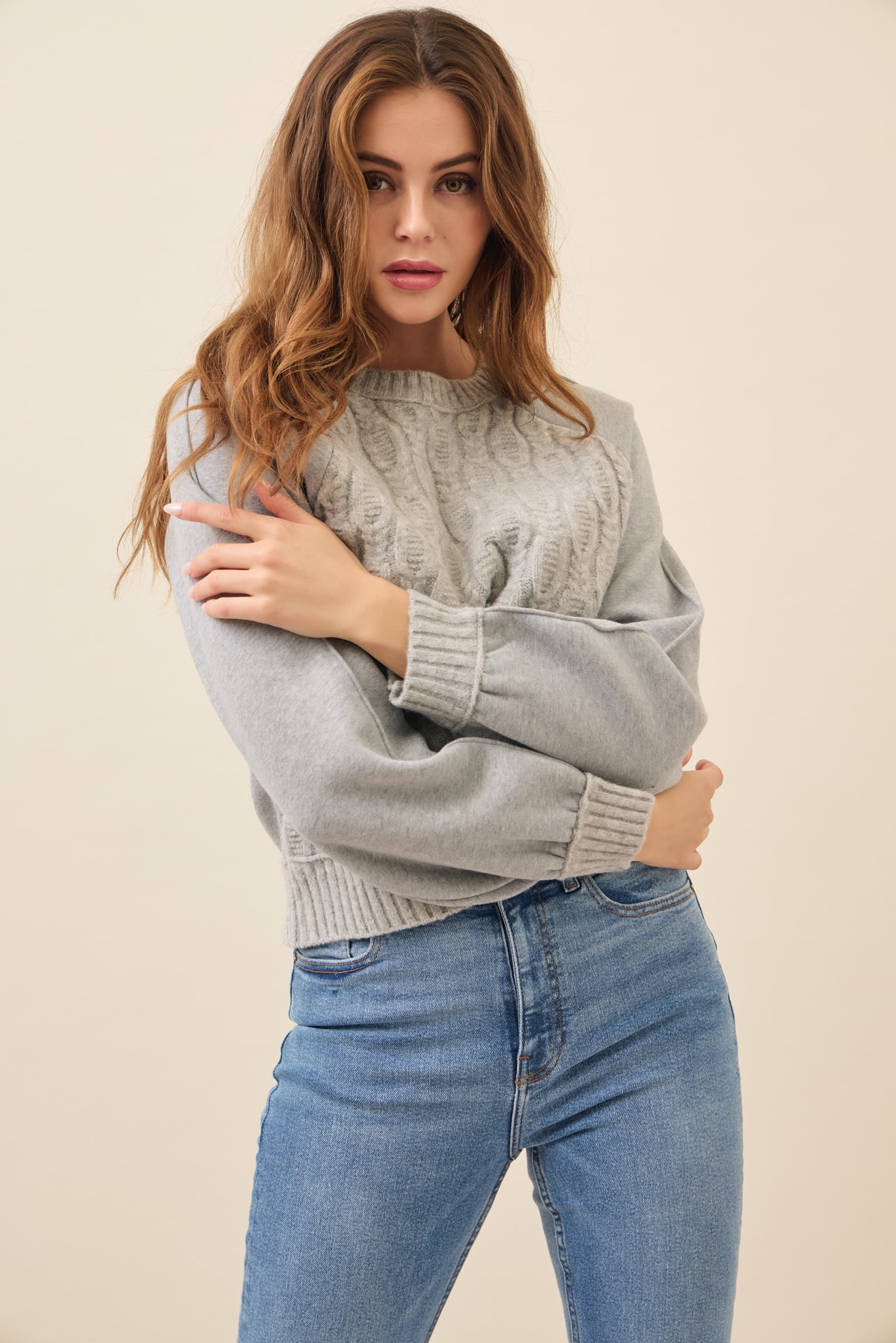 Faye Cable Knit Raglan Sweatshirt