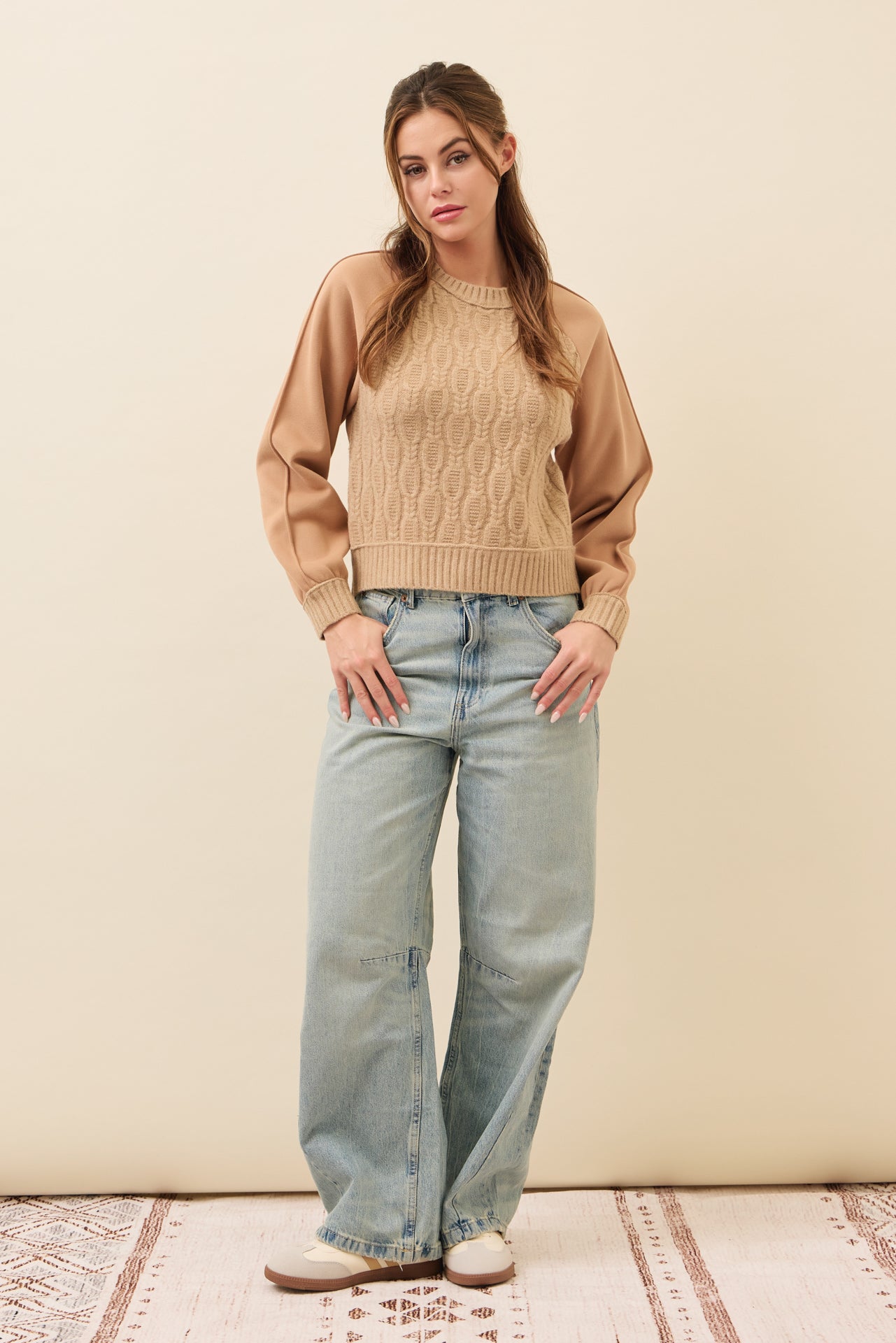 Faye Cable Knit Raglan Sweatshirt