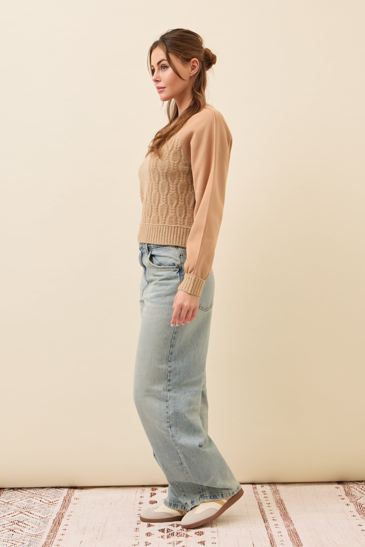 Faye Cable Knit Raglan Sweatshirt