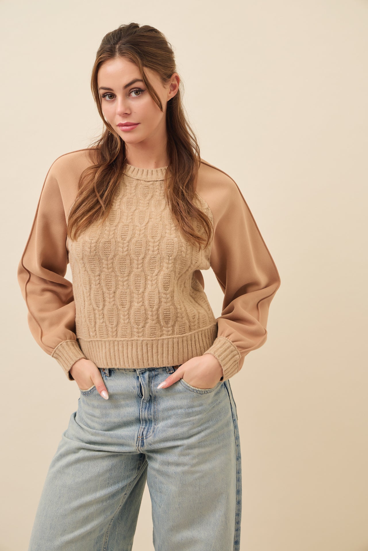 Faye Cable Knit Raglan Sweatshirt