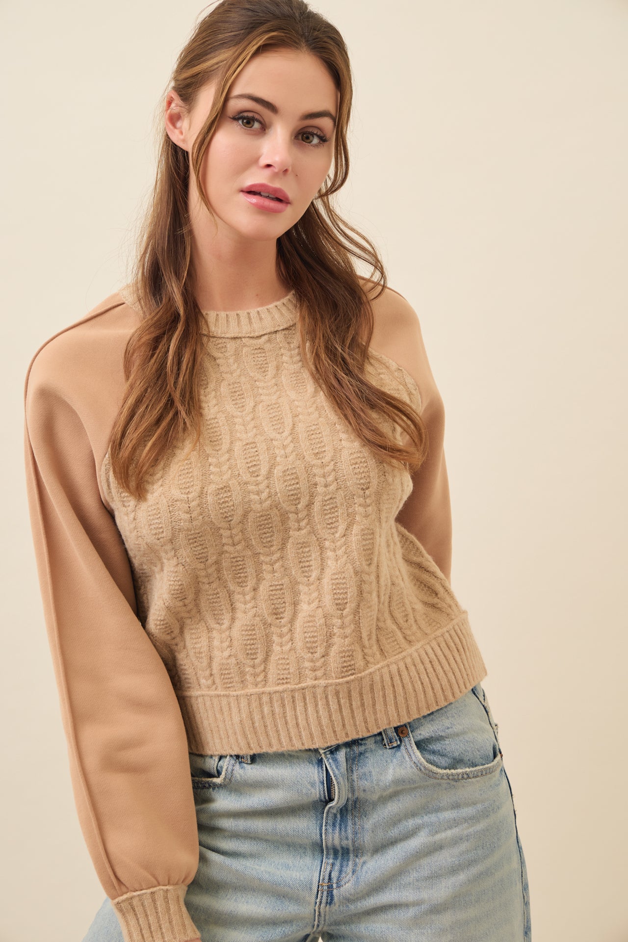 Faye Cable Knit Raglan Sweatshirt