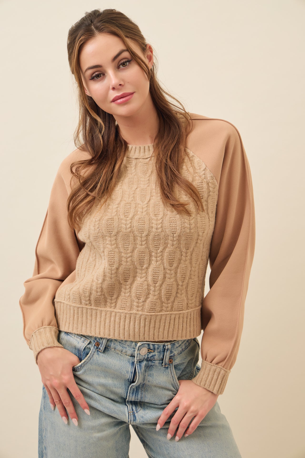 Faye Cable Knit Raglan Sweatshirt