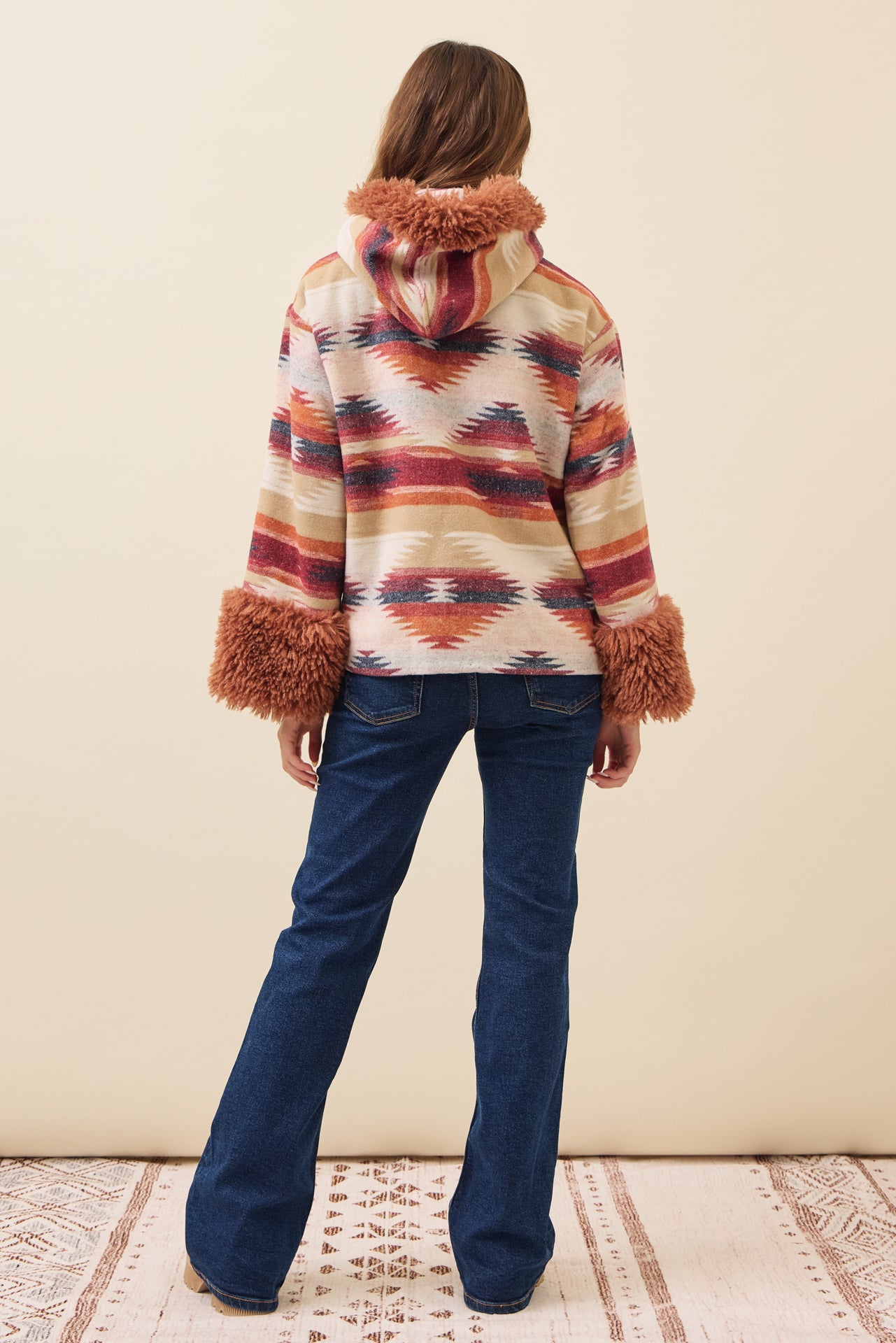 Sienna Aztec Hooded Jacket with Fur