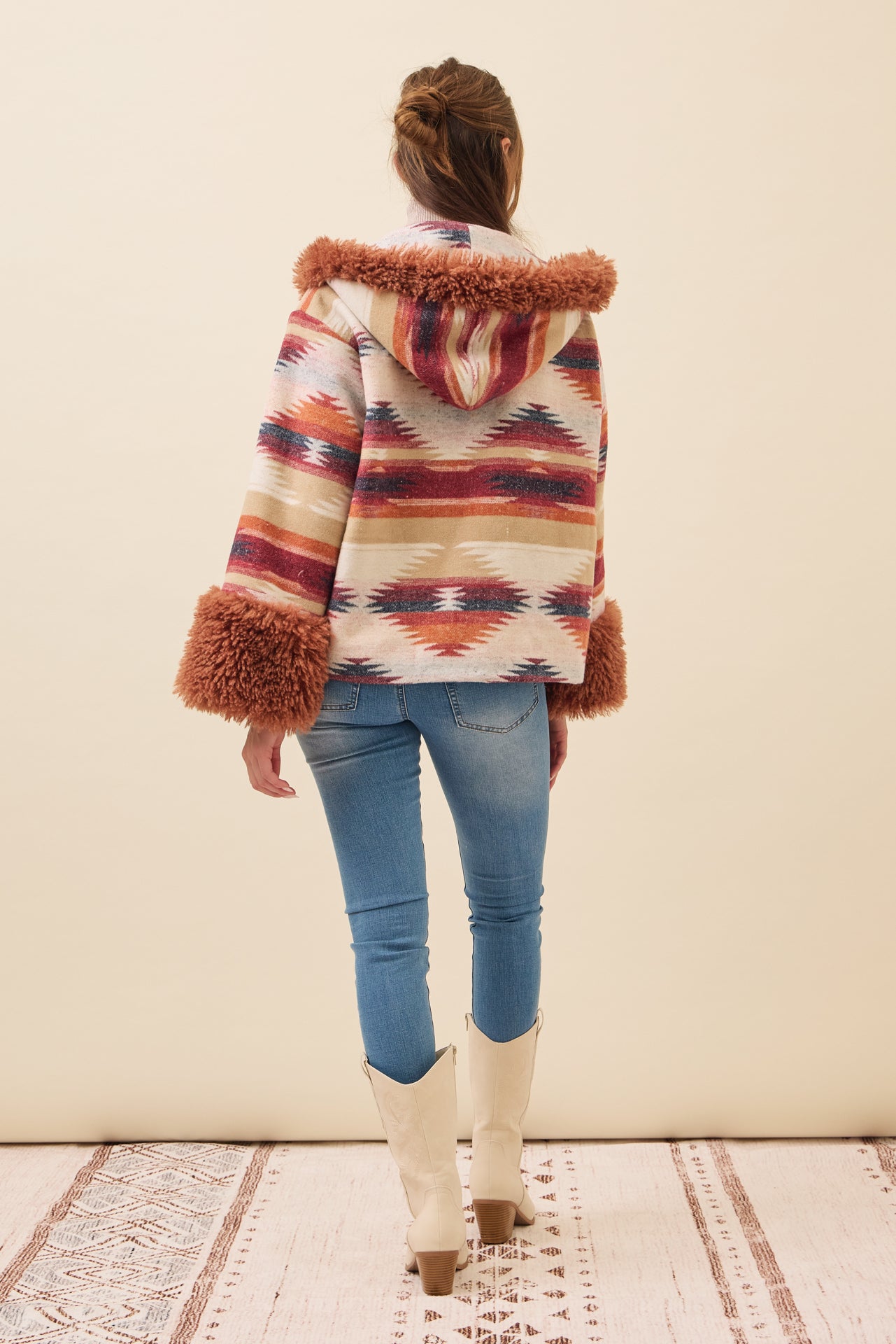 Sienna Aztec Hooded Jacket with Fur