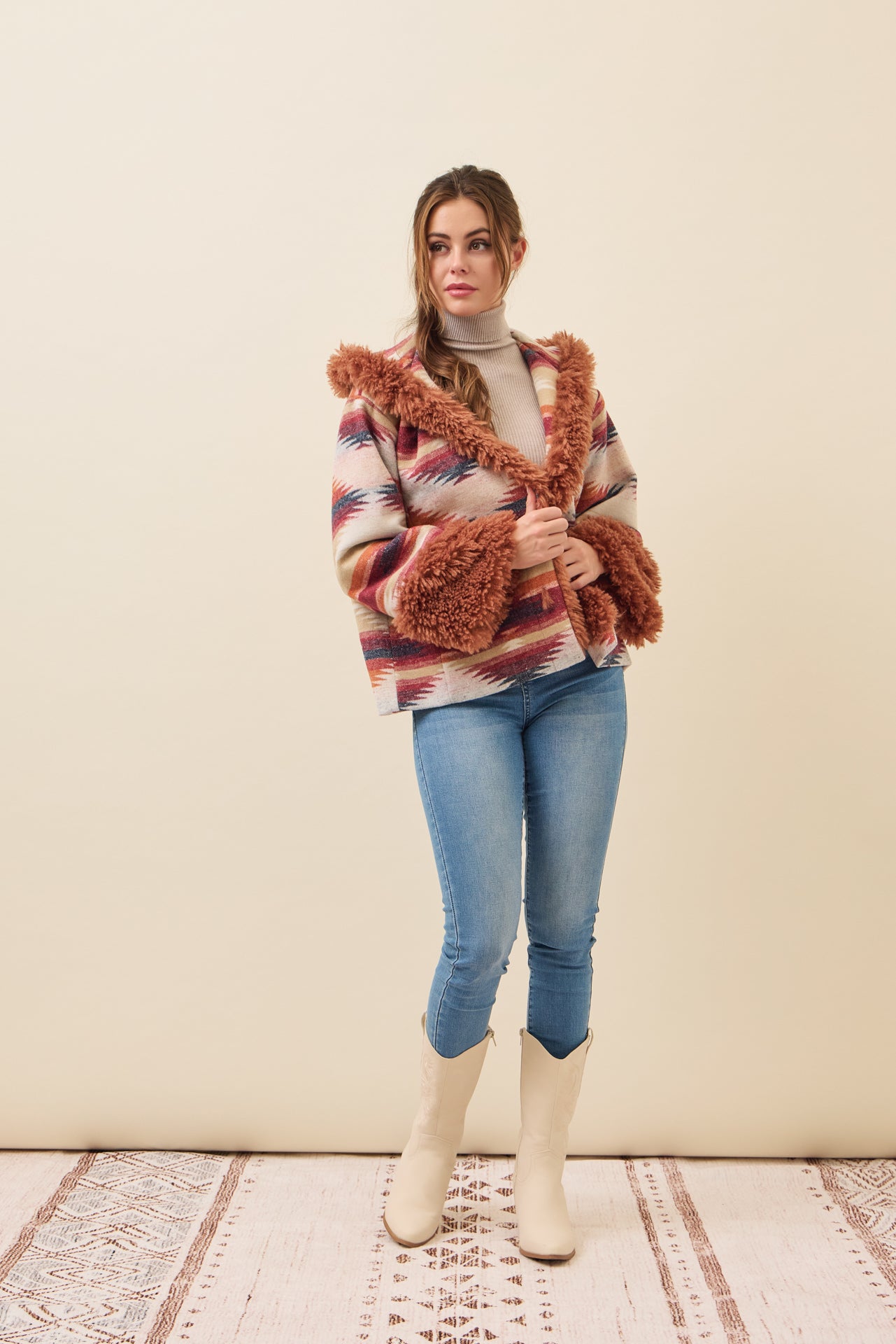 Sienna Aztec Hooded Jacket with Fur