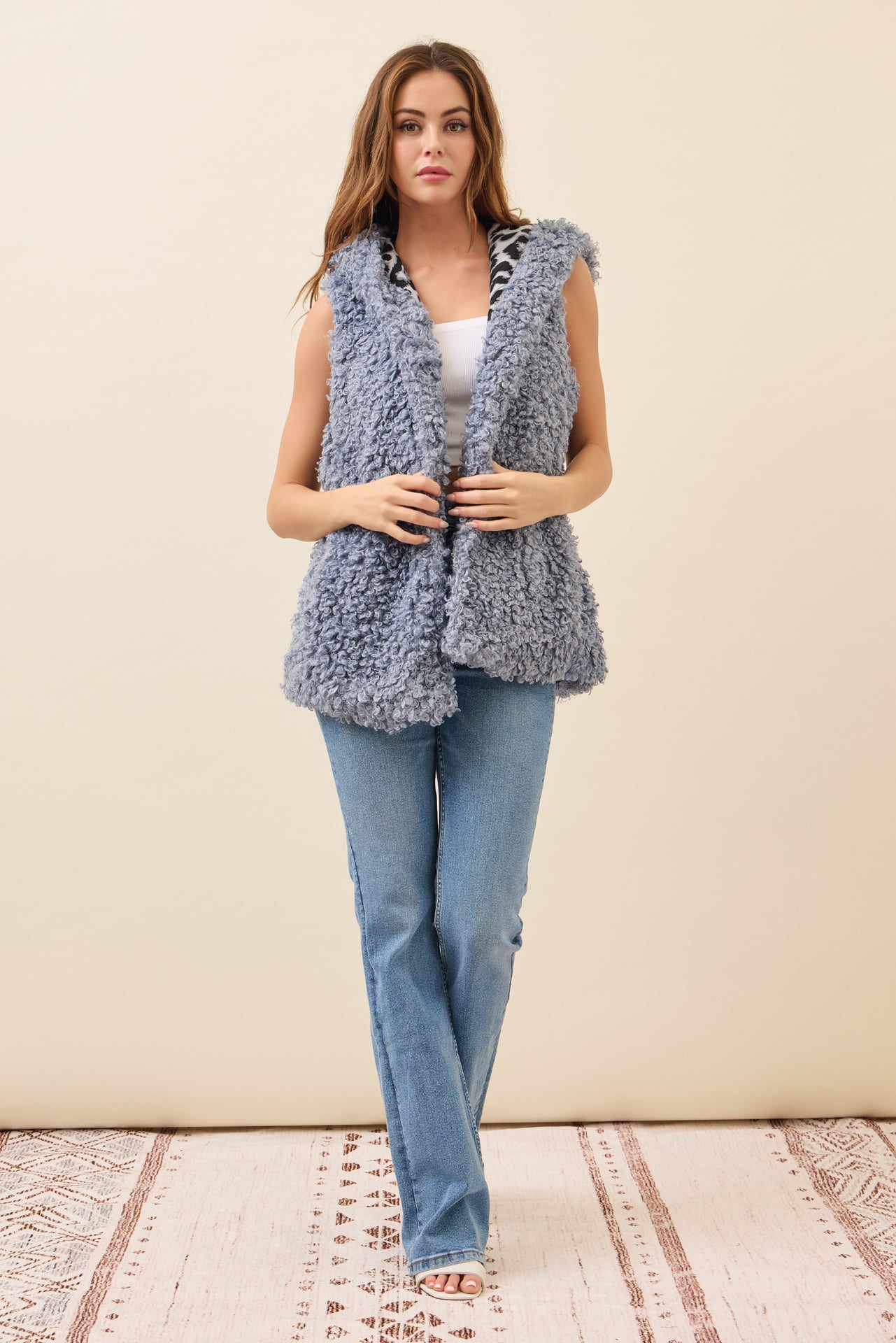 Mae Curly Fur Hooded Vest