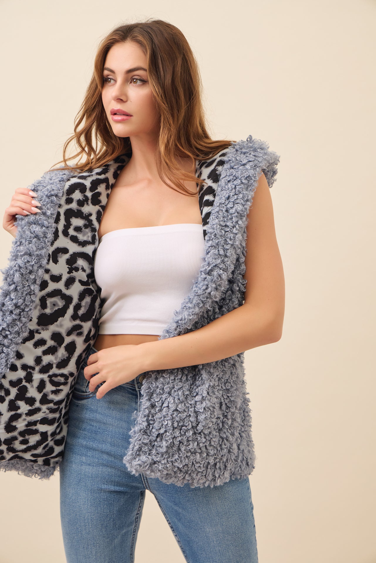 Mae Curly Fur Hooded Vest