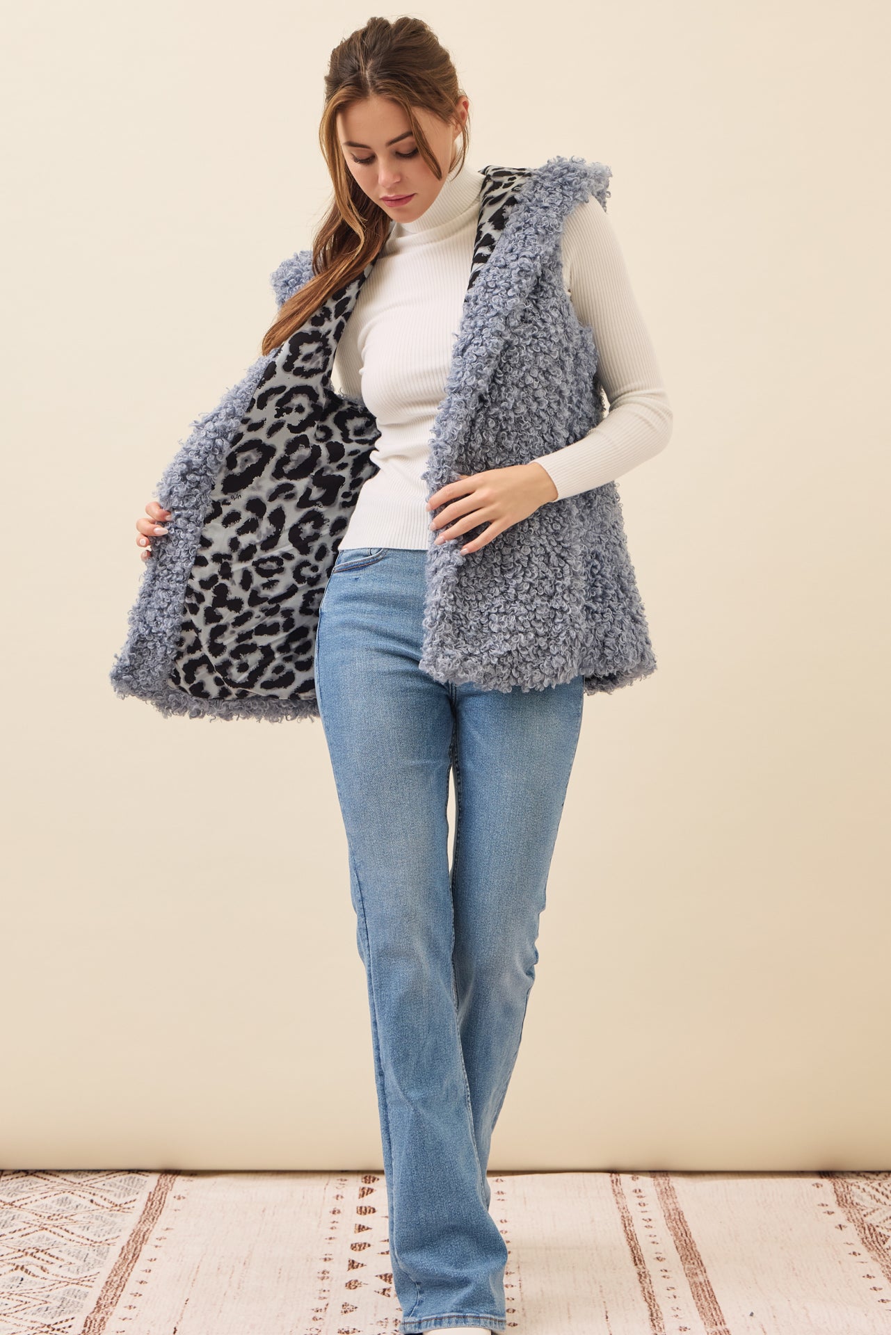 Mae Curly Fur Hooded Vest