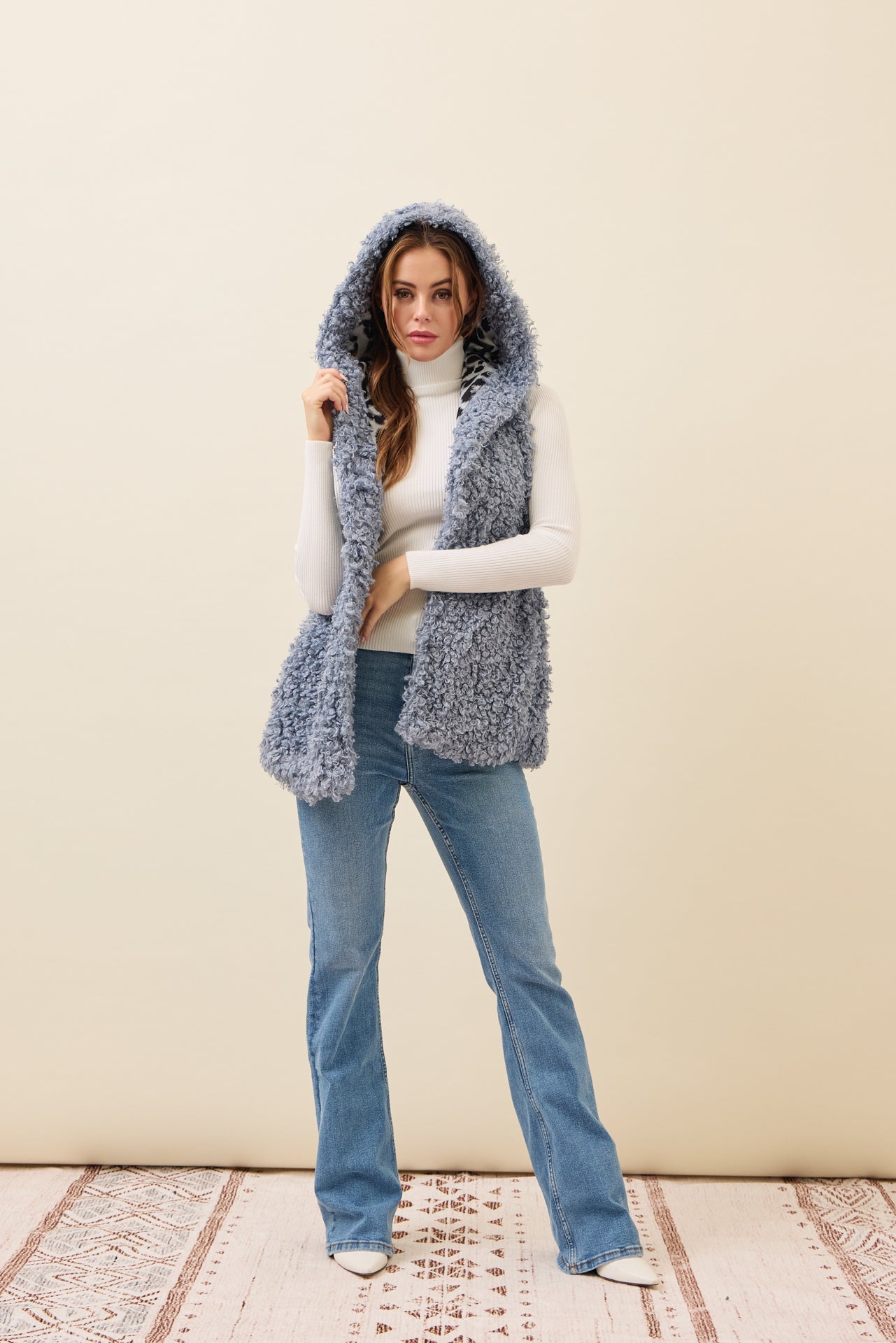 Mae Curly Fur Hooded Vest