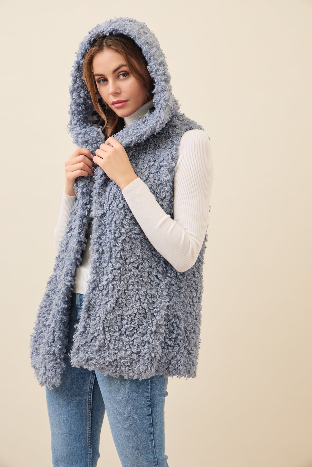 Mae Curly Fur Hooded Vest