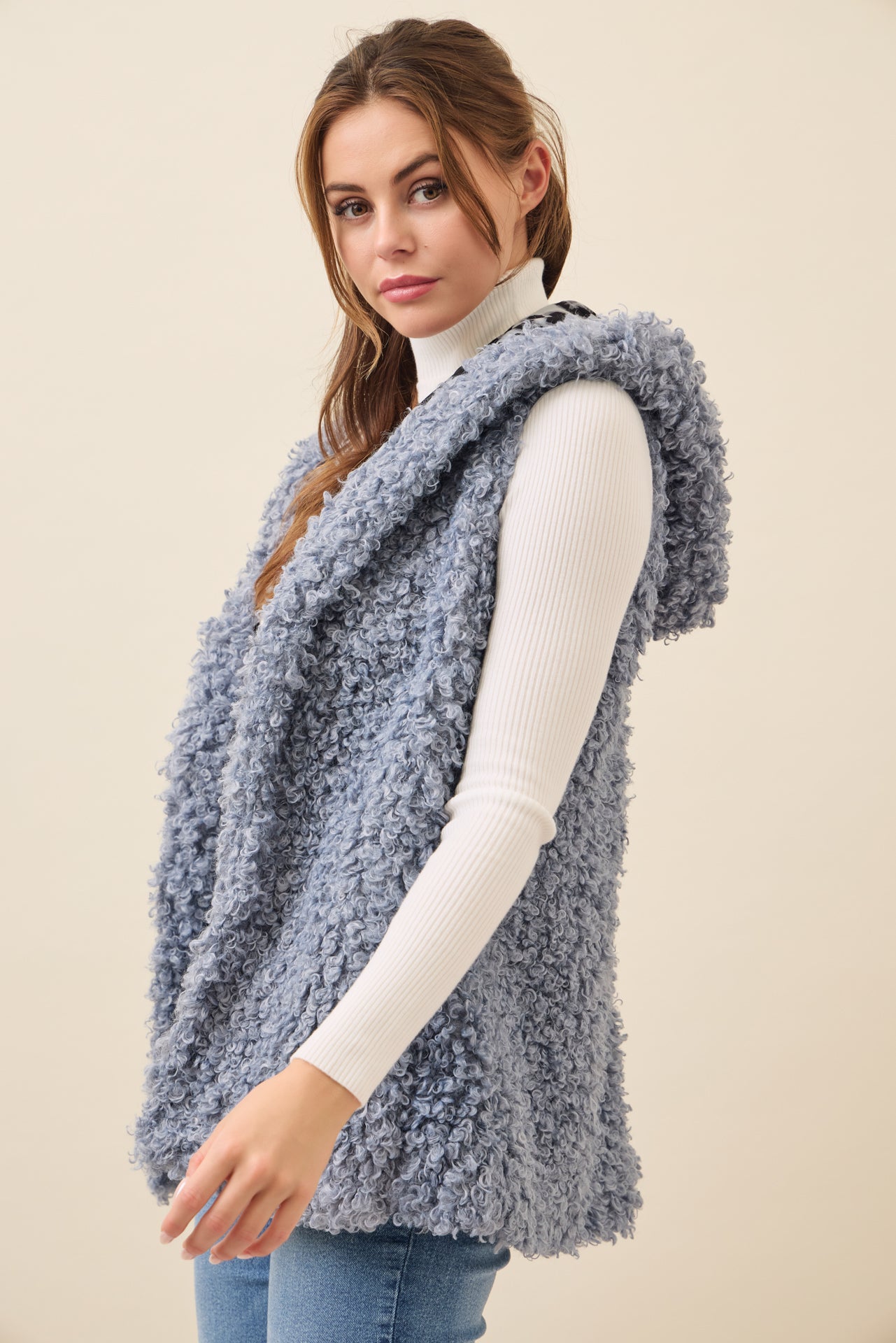 Mae Curly Fur Hooded Vest