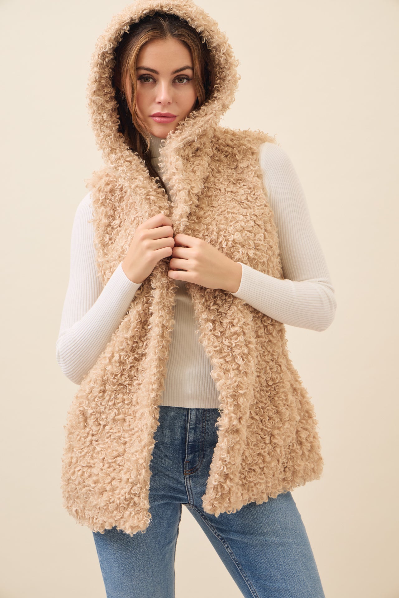 Mae Curly Fur Hooded Vest