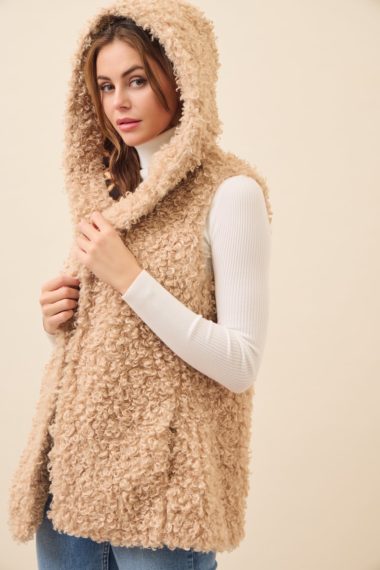 Mae Curly Fur Hooded Vest