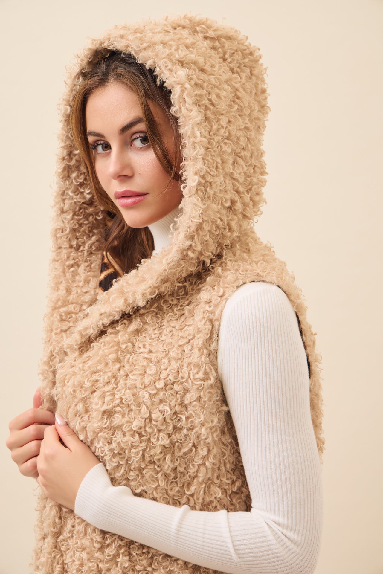 Mae Curly Fur Hooded Vest