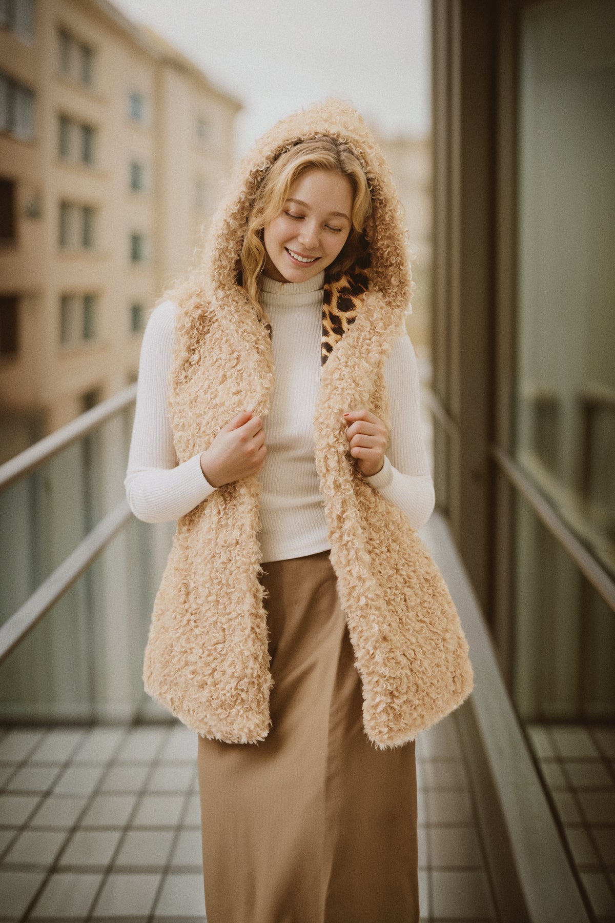 Mae Curly Fur Hooded Vest