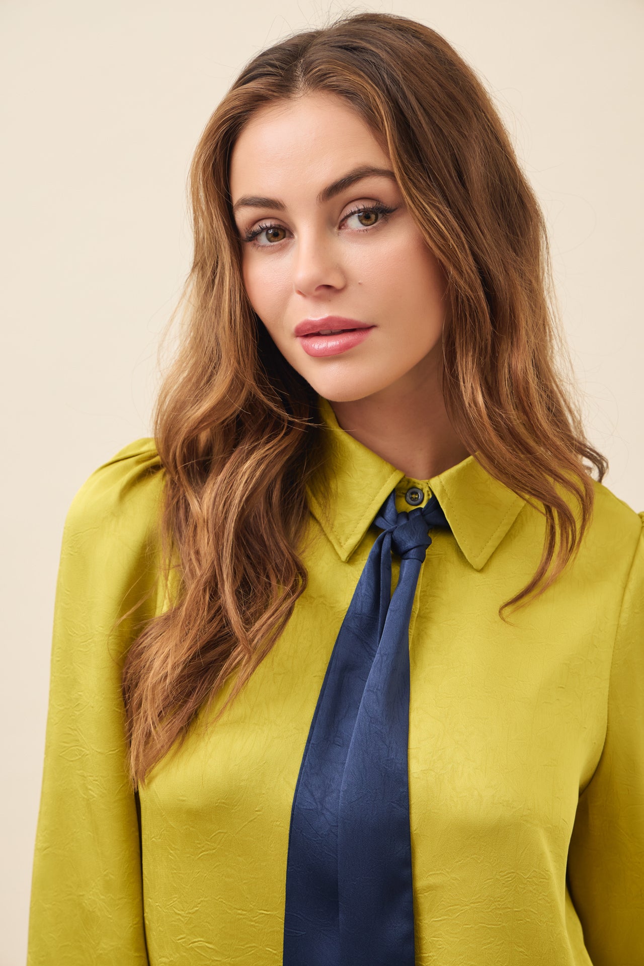 Textured Satin Blouse with Bow